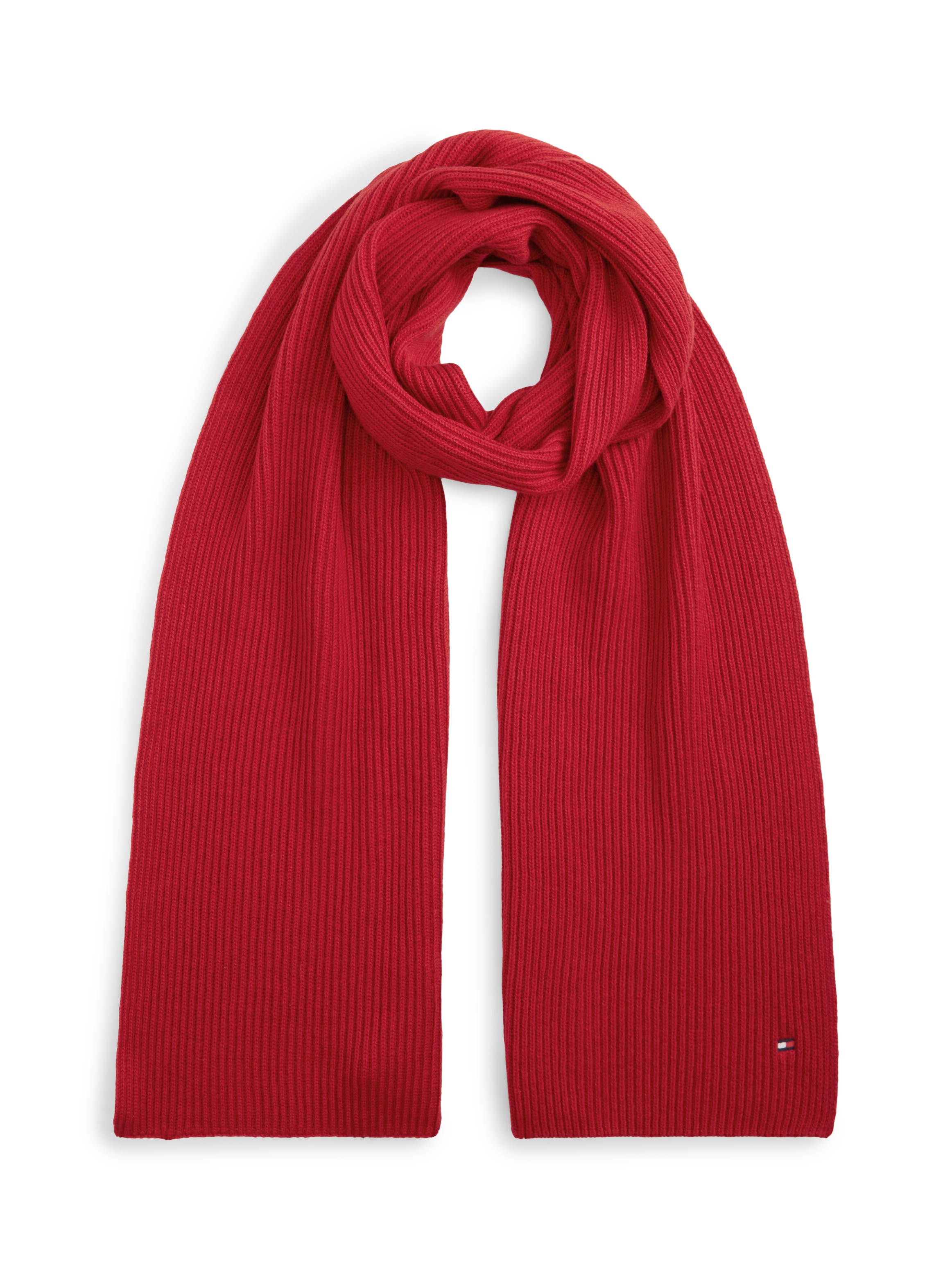 Tommy Hilfiger Strickschal »TH FLAG PIMA COTTON CASH SCARF« mit Logostickerei, mit Kaschmiranteil Unisex
