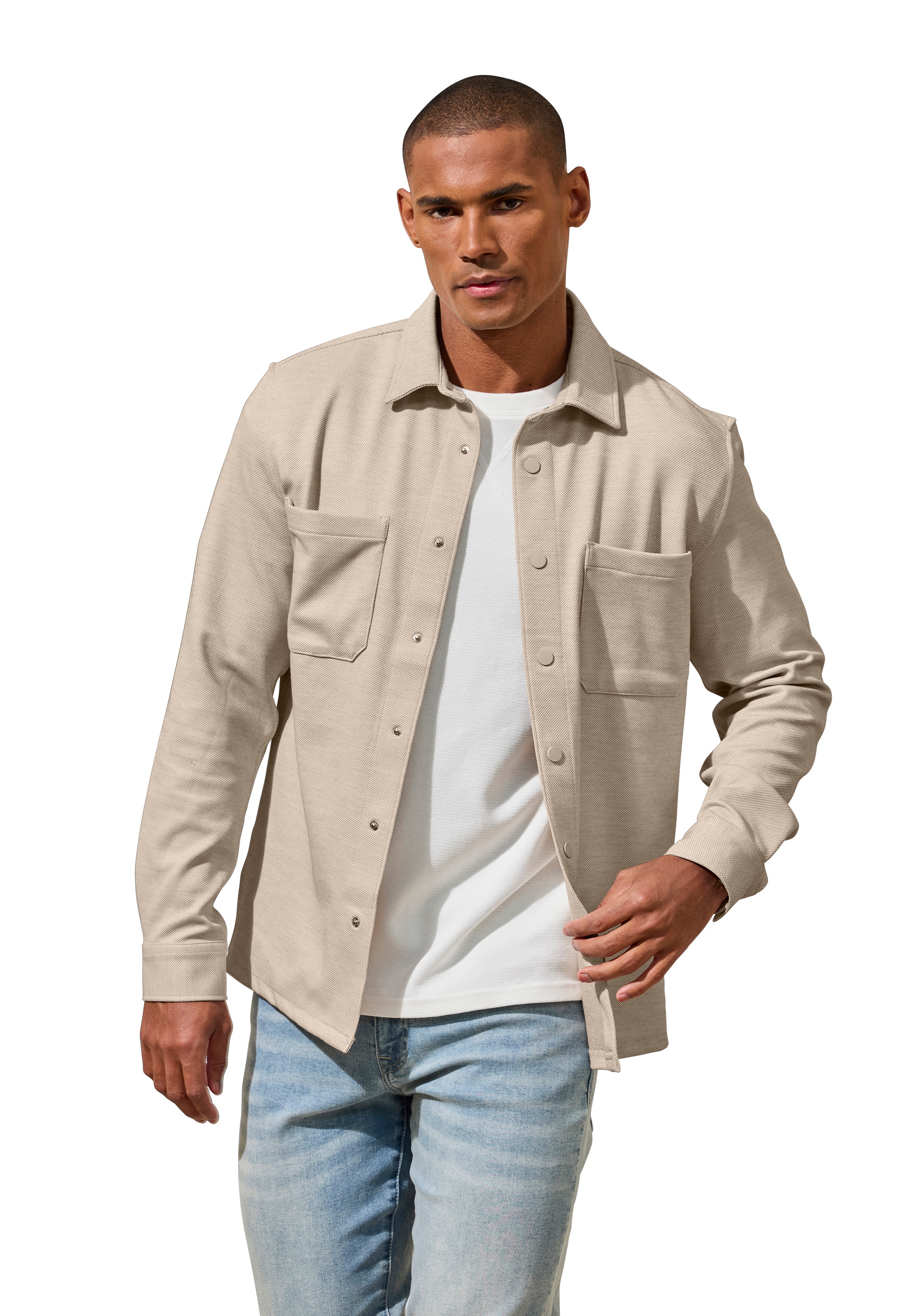 John Devin Hemdjacke », Overshirt aus weicher Piqué-Qualität« , Knopfleiste mit Druckknöpfen