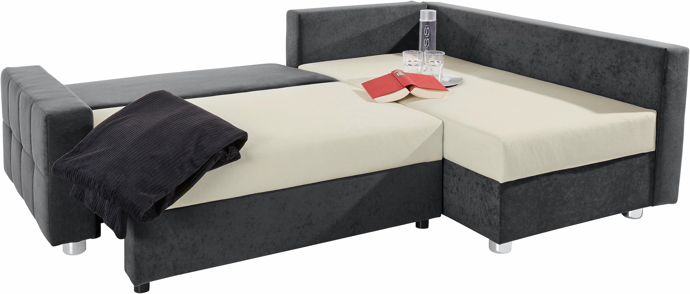 COLLECTION AB Ecksofa »Parma L-Form, B: 224 cm« Bettfunktion, Bettkasten & 2 Zierkissen, Federkern