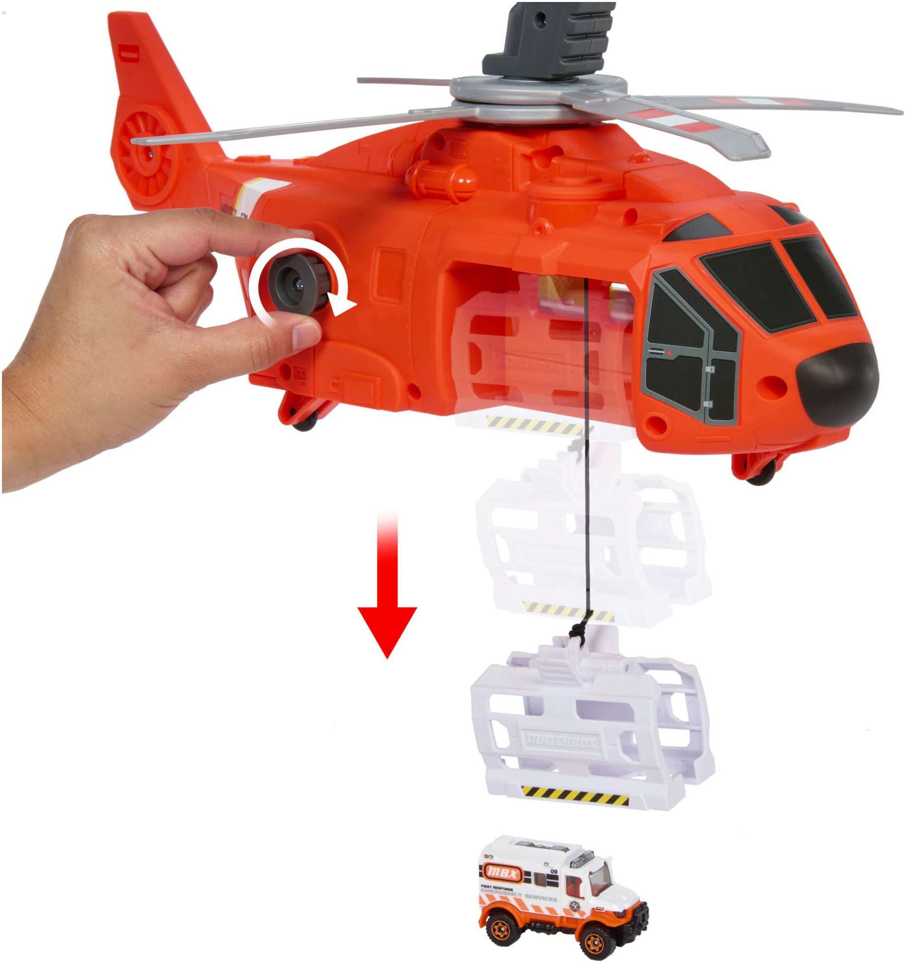 MATCHBOX Spielzeug-Hubschrauber »Action Drivers Rettungshubschrauber«, mit Die-Cast-Spielzeugrettungswagen