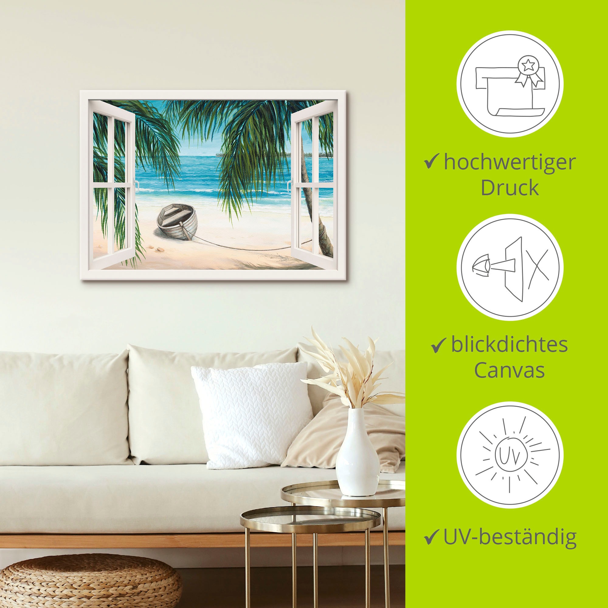 Artland Leinwandbild »Fensterblick - Karibik« Fensterblick 1 Stk. tlg. auf Holzrahmen gespannt