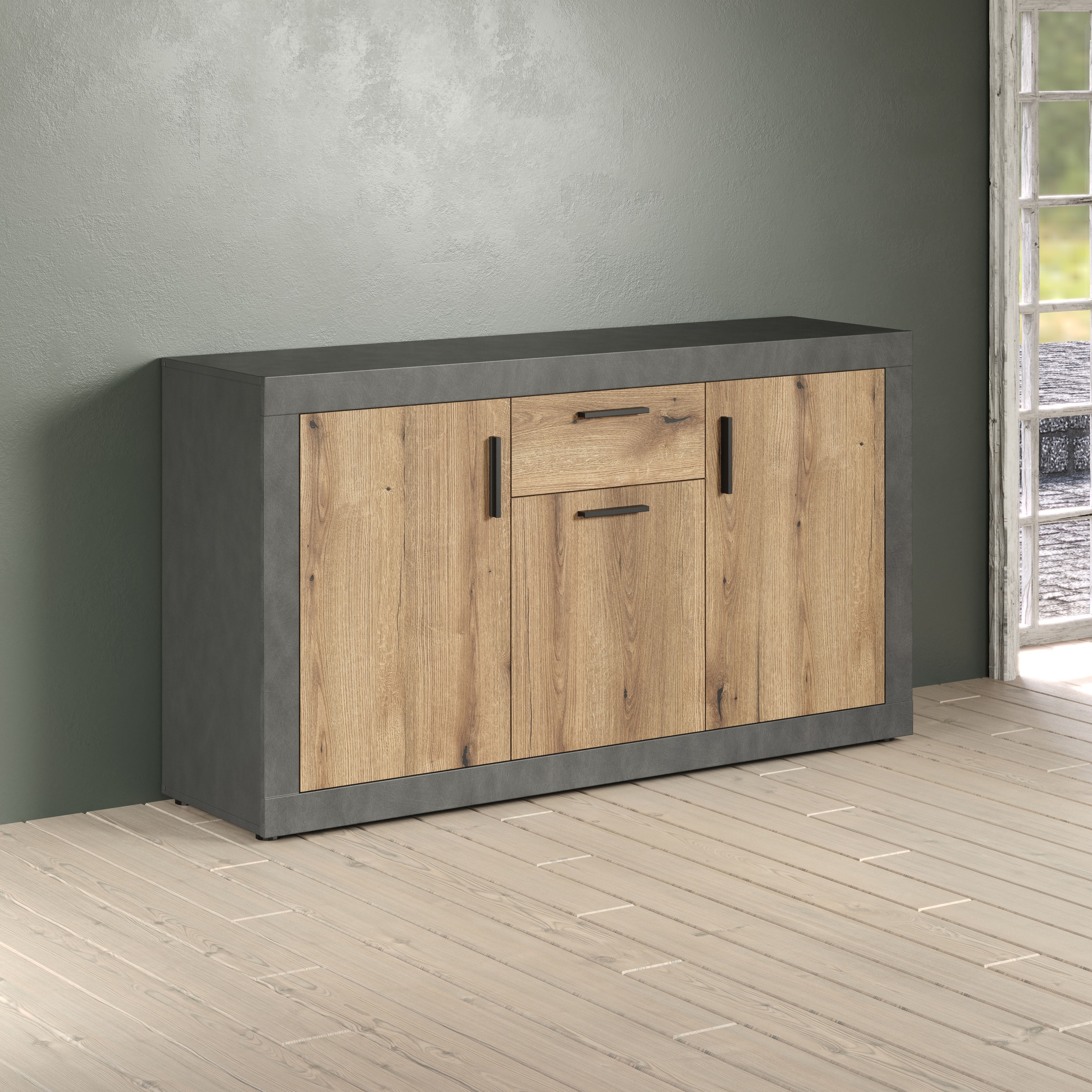 INOSIGN Sideboard »Bergen«, (Packung, 1 St.), Sideboard mit 3 Türen & 1 Schublade - (B/T/H) 149/40/83 cm