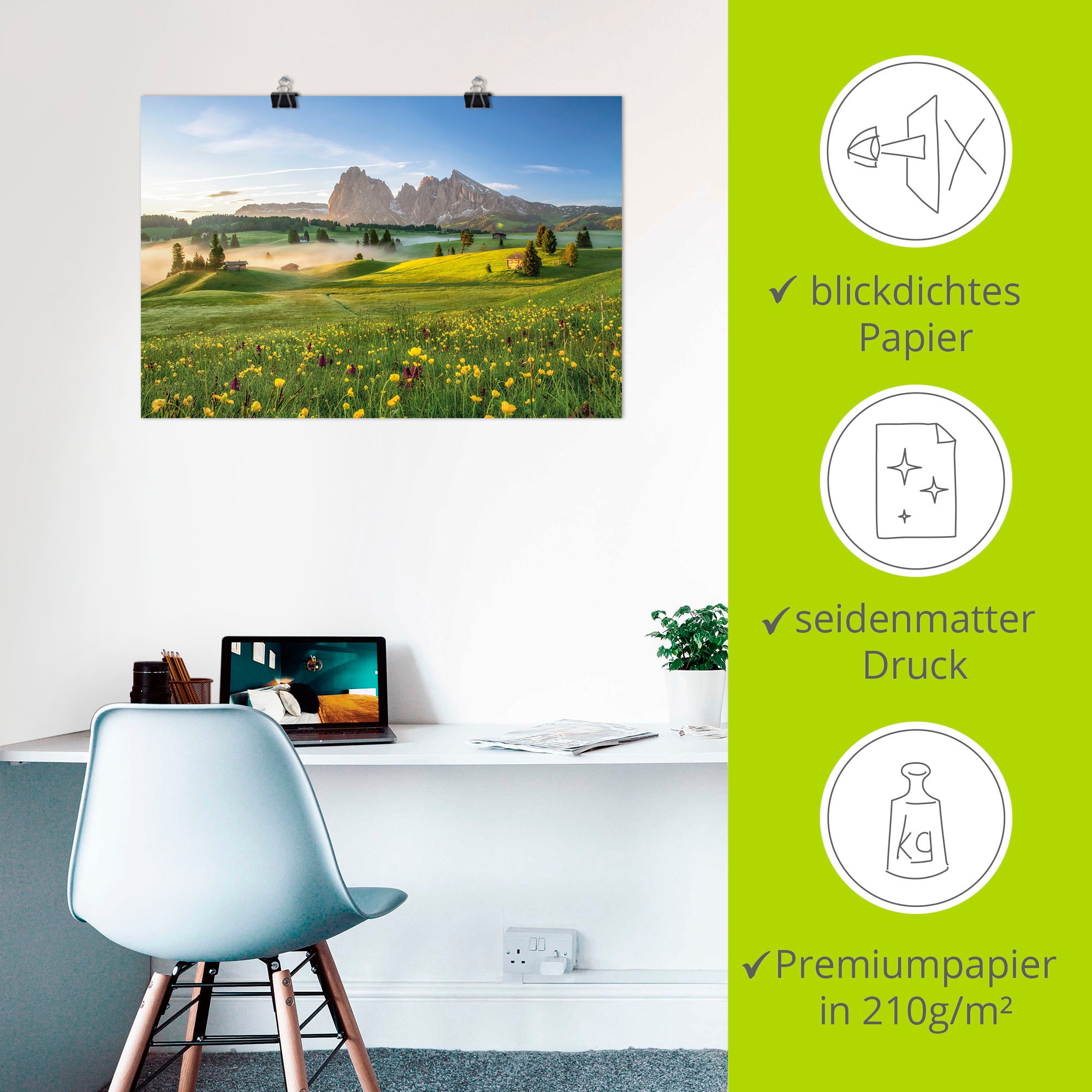 Artland Wandbild »Frühling auf der Seiser Alm«, Berge & Alpenbilder, (1 St.), als Alubild, Leinwandbild, Wandaufkleber oder Poster in versch. Größen