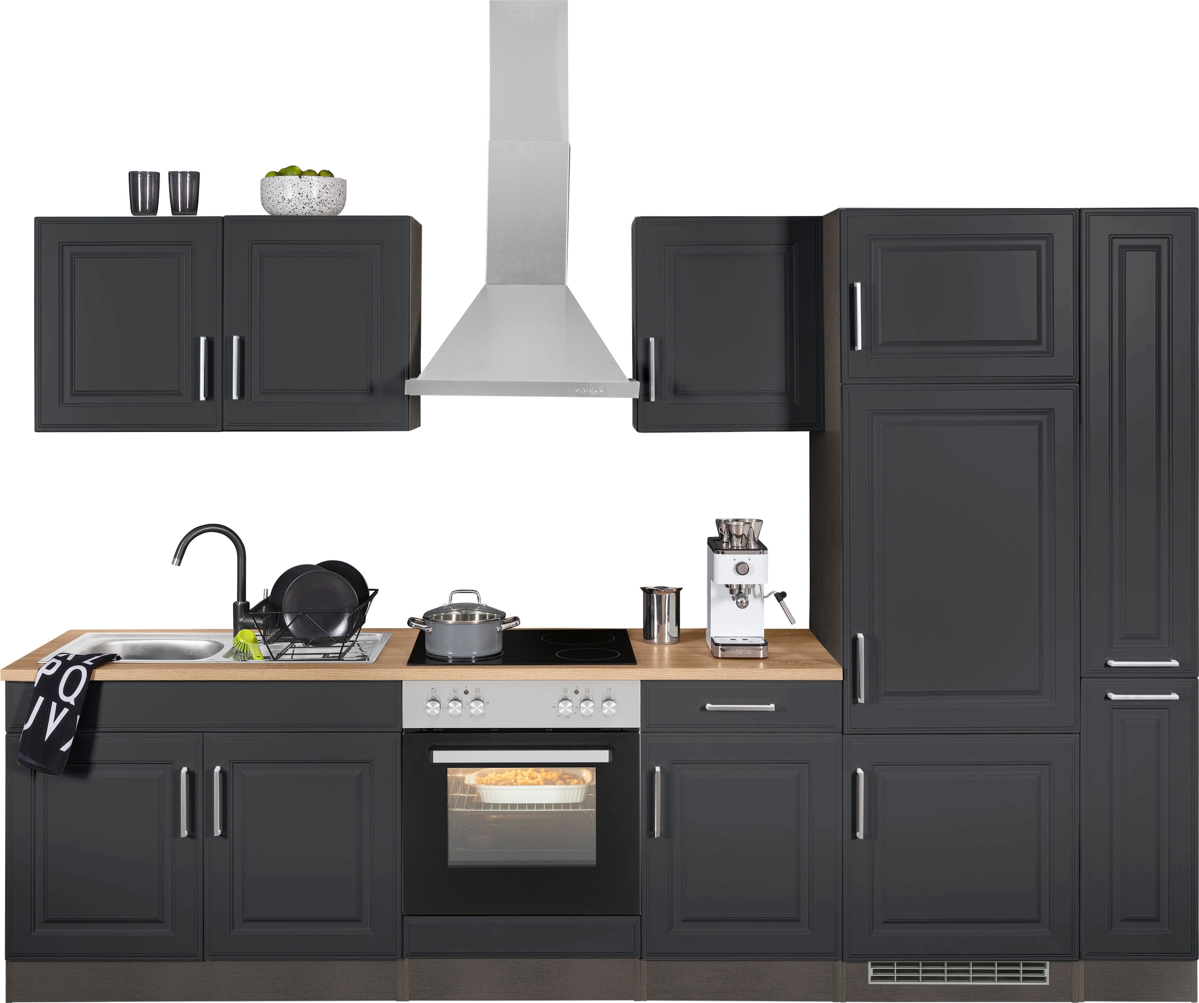 KOCHSTATION Küchenzeile »KS-Stockholm – Küche mit hochwertiger und detailreicher Landhausfront« Breite 300 cm, wahlweise mit E-Geräten,mit MDF-Fronten