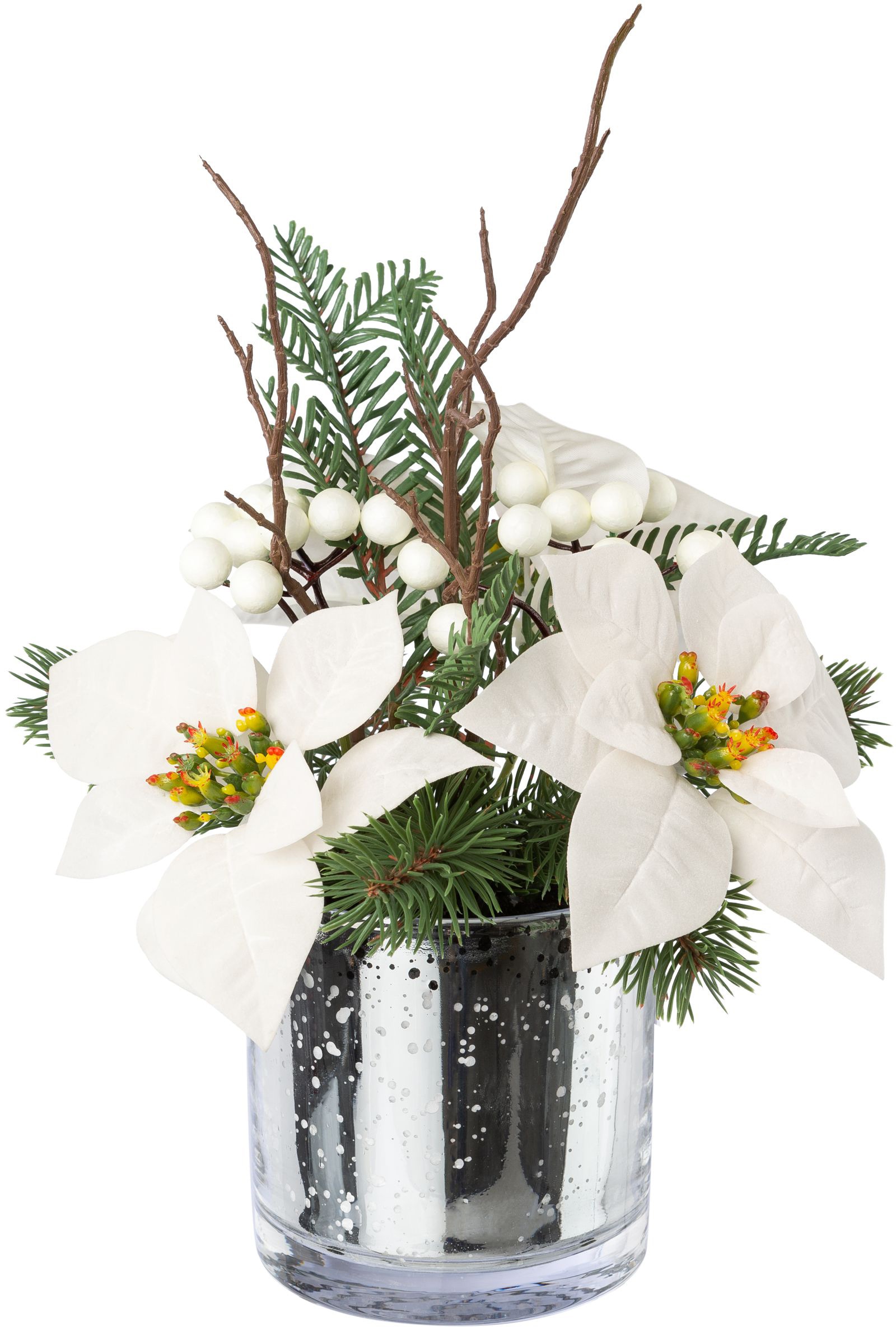 Winterliche Kunstpflanze »Weihnachtsdeko«, in Glasvase, mit Beeren und Zweigen