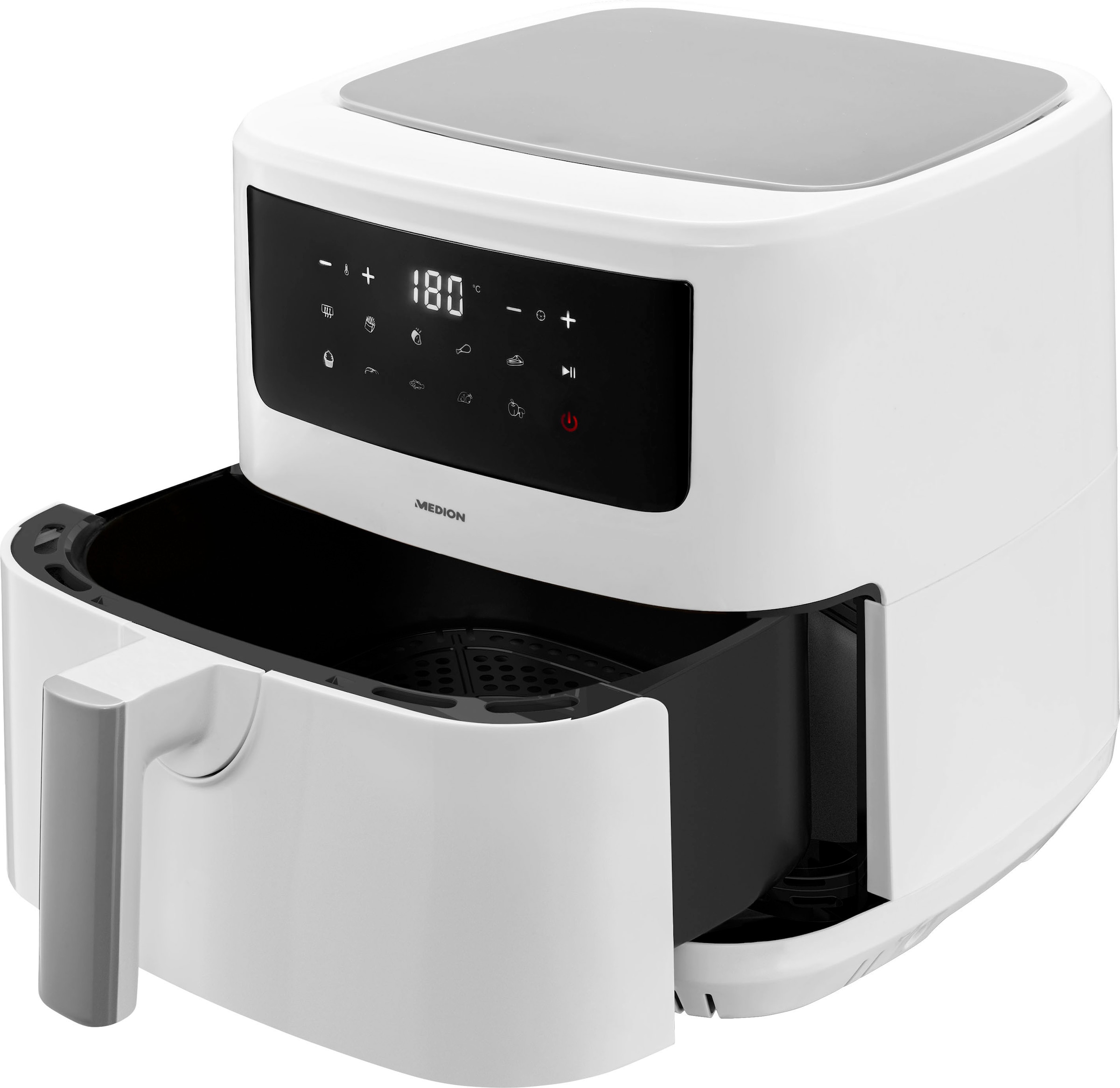 Medion® Heißluftfritteuse »mit 2 Heizelementen MD11750 P10 XL Duo, großer«, 2000 W, Fassungsvermögen 6,8 l, Frittierkorb; Nutzinhalt 6,3 L; Schüttelalarm, 9 Automatikprogramme