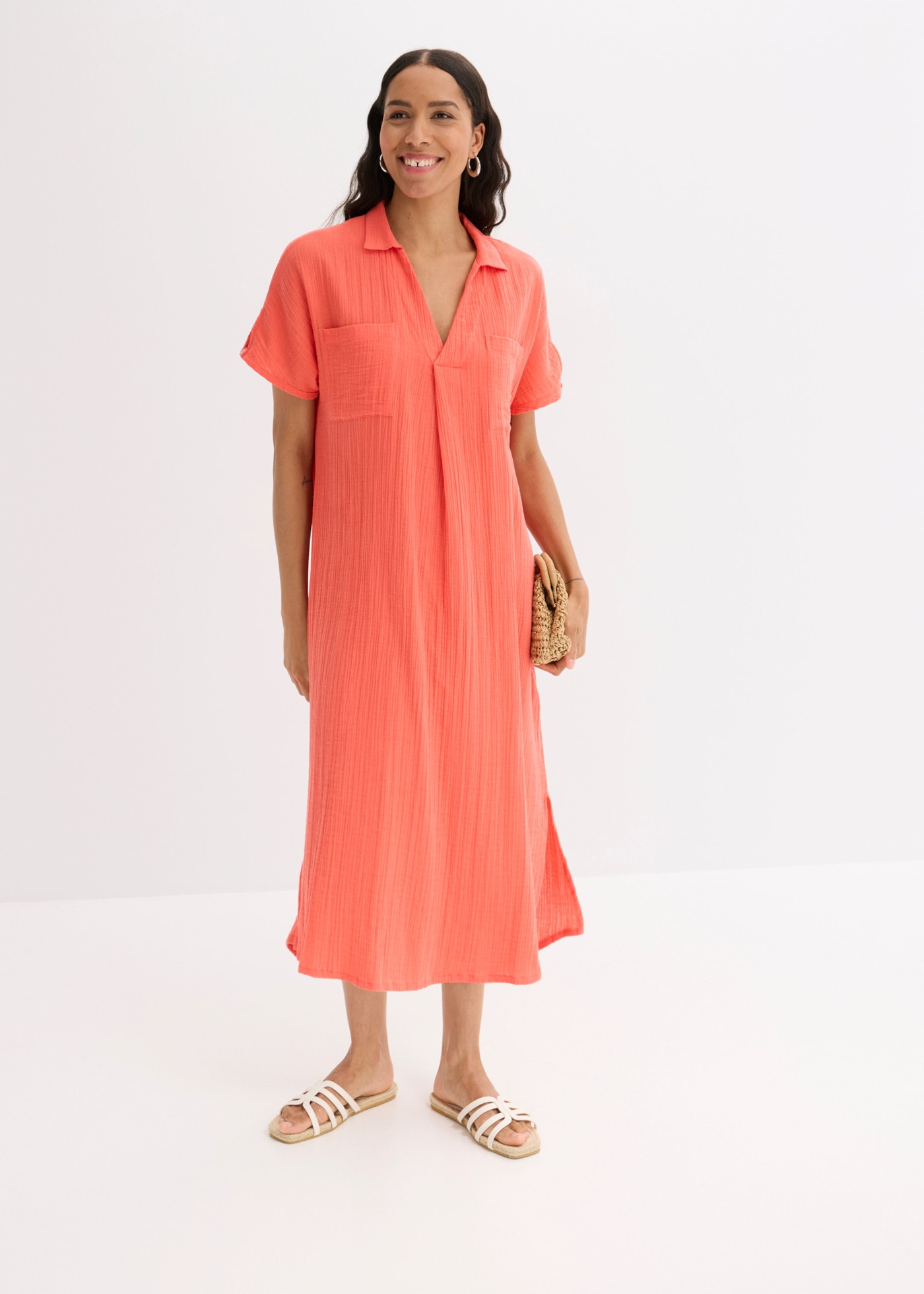 bonprix Tunikakleid Oversize-Passform, Kaftan-Schnitt, Kimonoärmel, aus Baumwolle