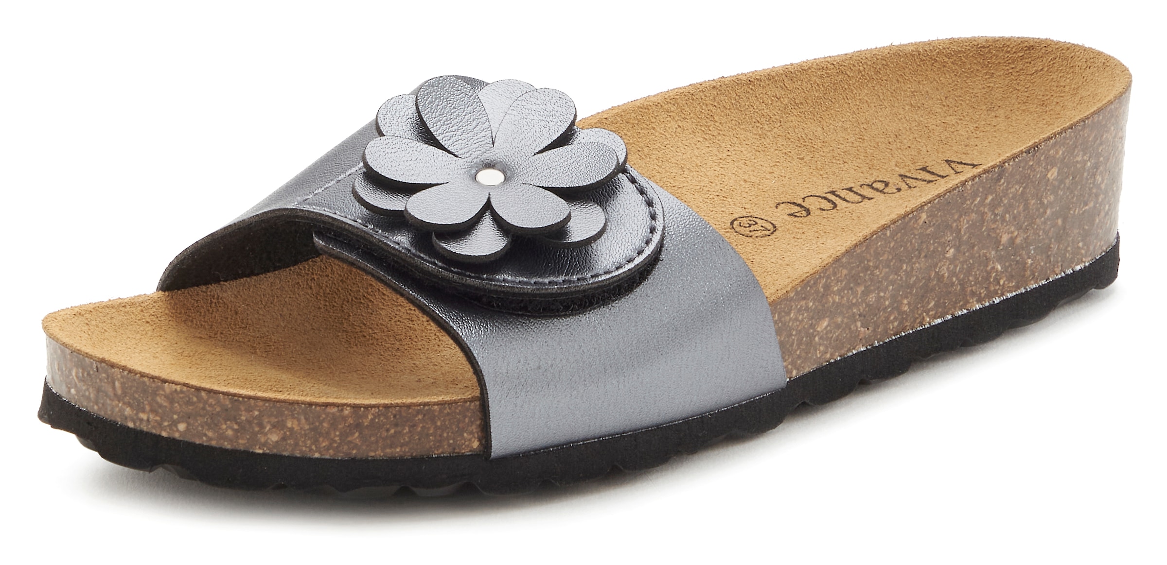 Vivance Pantolette »Mule, Sandale, offener Schuh«, mit Komfortkorkfußbett aus Leder und dezentem Keilabsatz