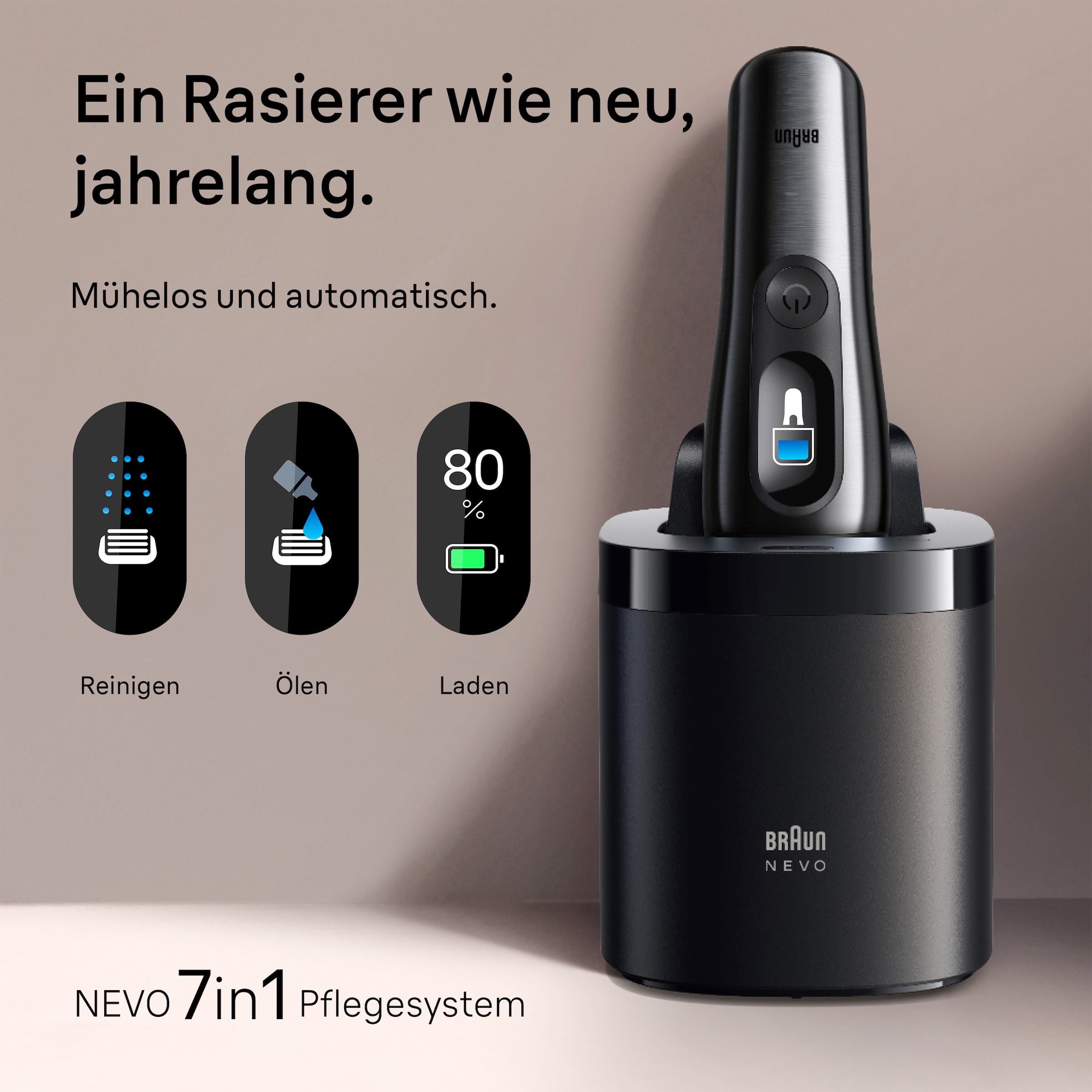 Braun Elektrorasierer »NEVO 15000cc« SmartClean-Plus-Reinigungsstation integrierter Präzisionstrimmer AeroTouch, Smart Display, 7-in-1 Care System, Reiseetui, Silber
