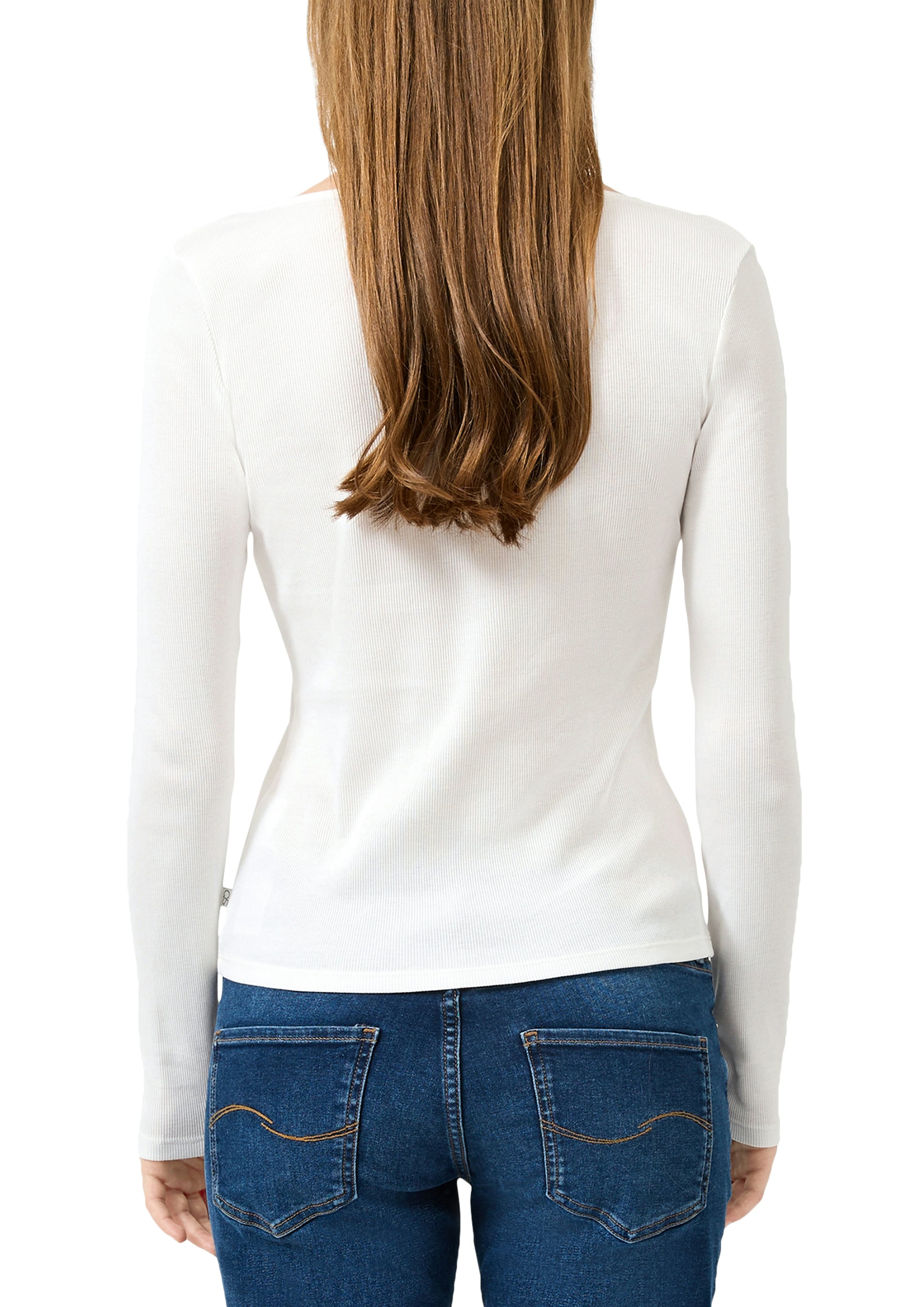 QS Langarmshirt mit Spitzen-V-Ausschnitt