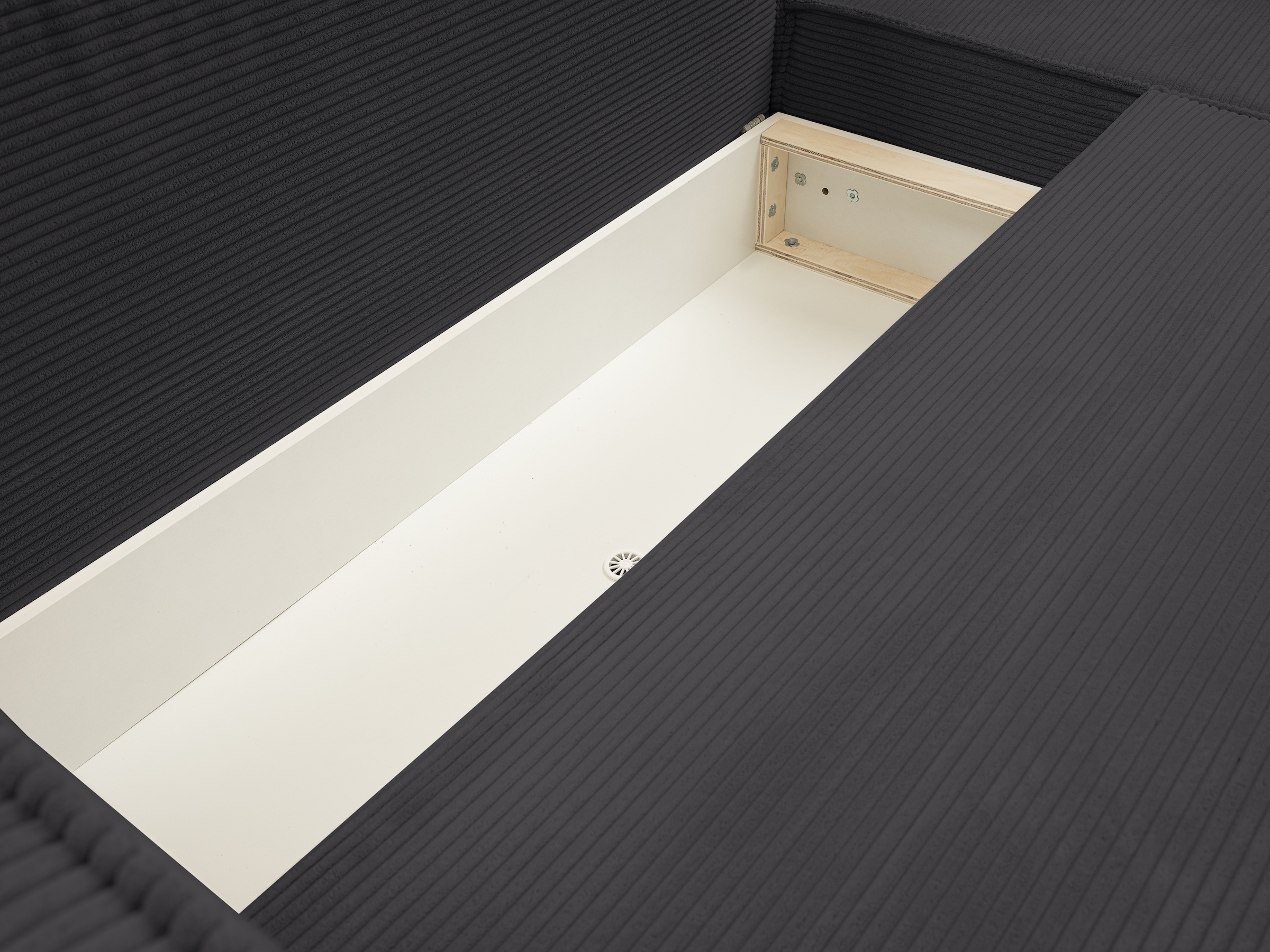 WERK2 Ecksofa »Atlanta-New 295 cm breit mit Bett & Bettkasten, Cord, zeitlos« Cord, L-Form, XXL, Schlaffunktion, Bettkasten