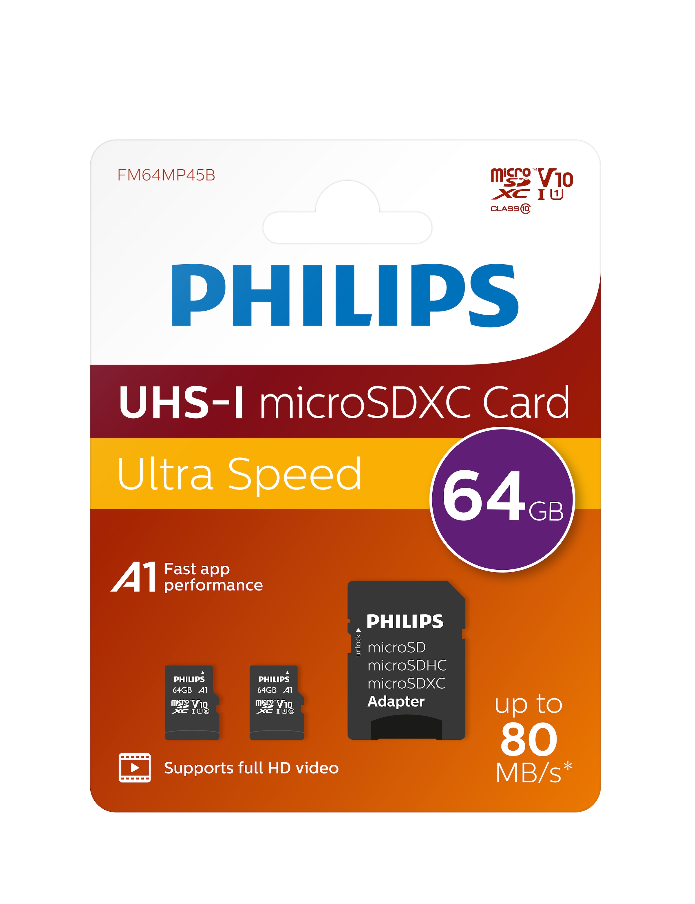 Philips Speicherkarte »MicroSDXC UHS-I CL10 U1 2er Pack 64GB«, (UHS-I Class 10 80 MB/s Lesegeschwindigkeit)