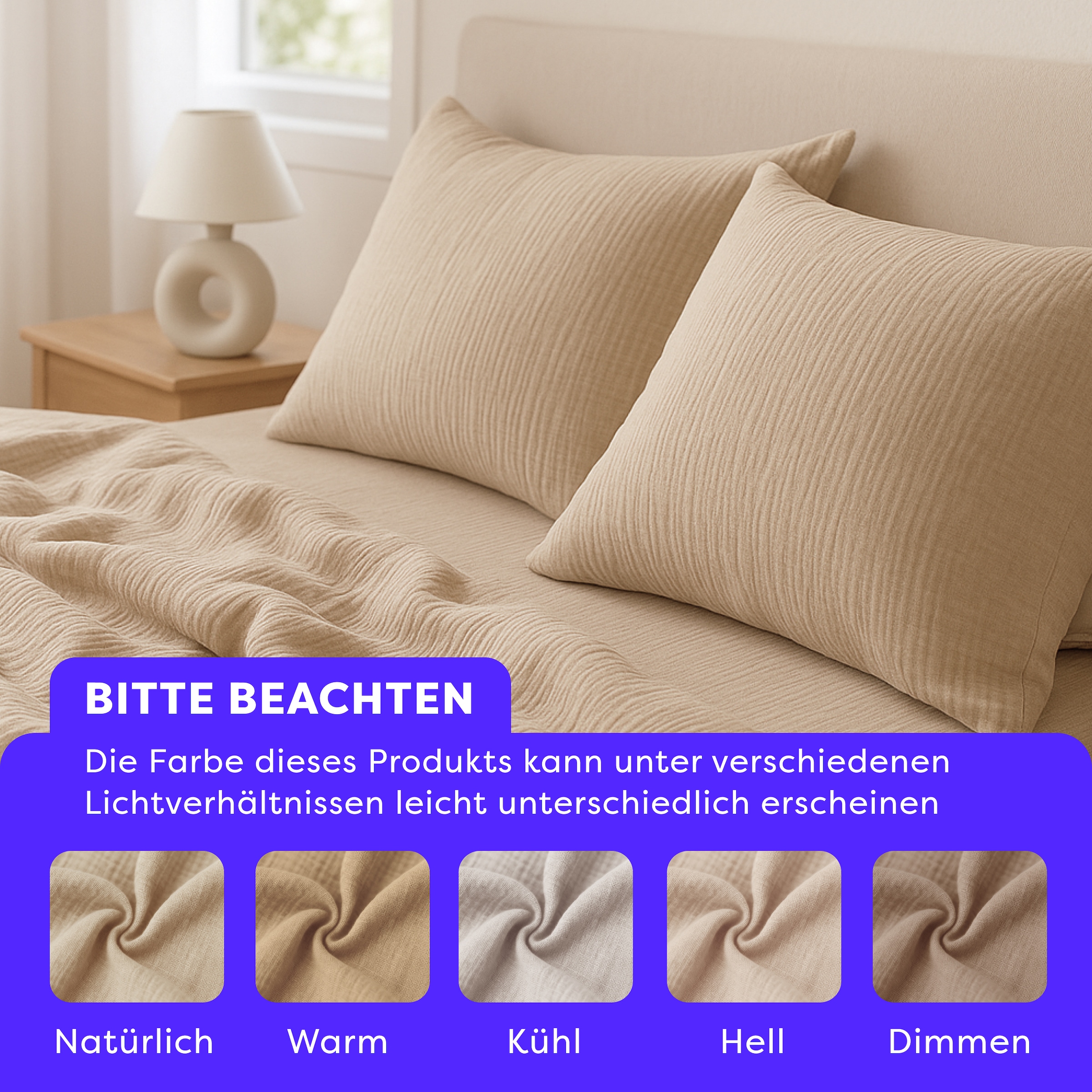 Wolkenfeld Bettwäsche »Wolkenfeld Premium Musselin mit Reißverschluss« 2 tlg. aus 100% Baumwolle – Atmungsaktiv & Weich – inkl. Kissenbezug 80x80