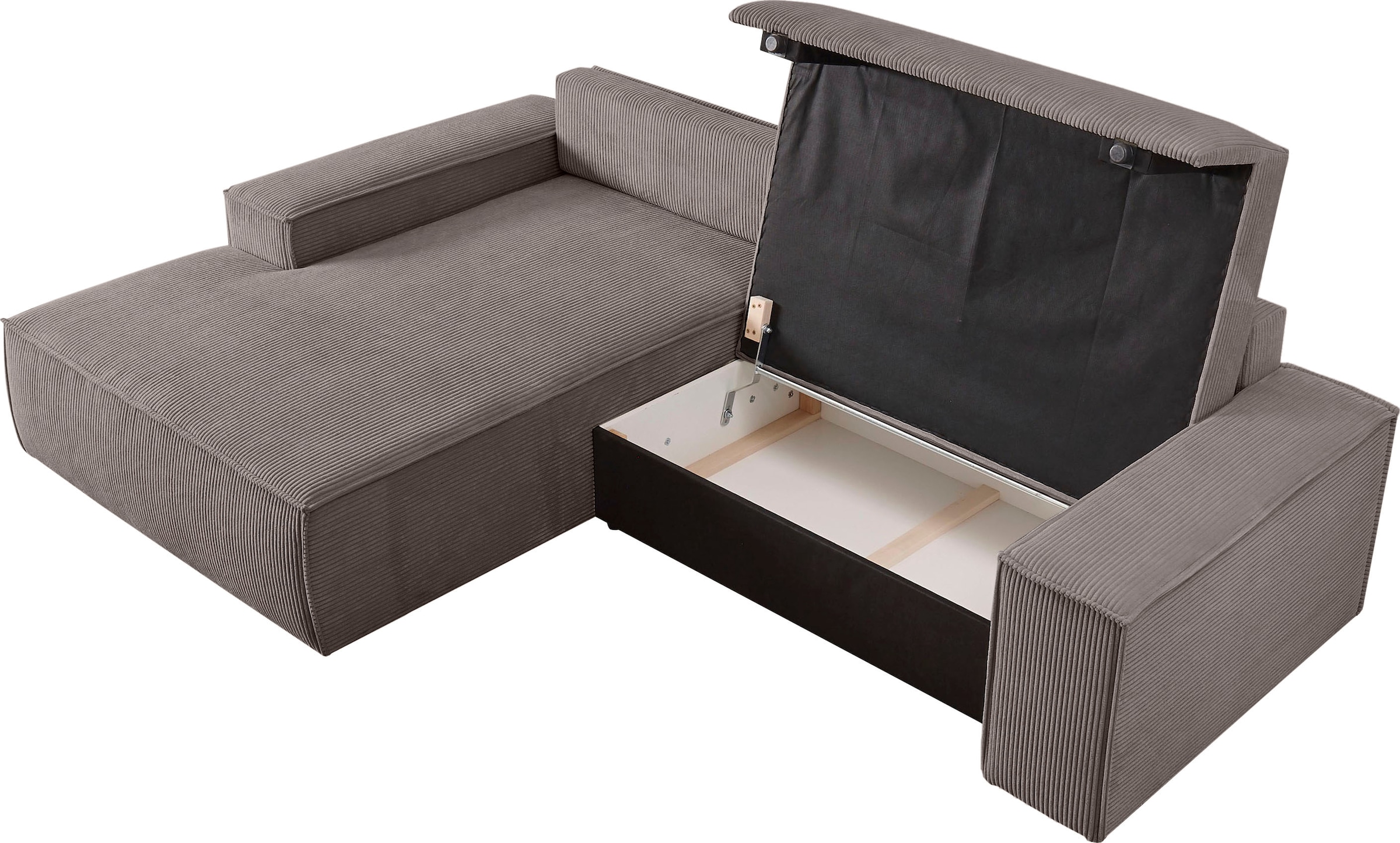 Home affaire Ecksofa »SHERWOOD Schlafsofa 267 cm, L-Form,«, Schlaffunktion mit Bettkasten (210x136 cm), Cord, Vintage, Samtvelours
