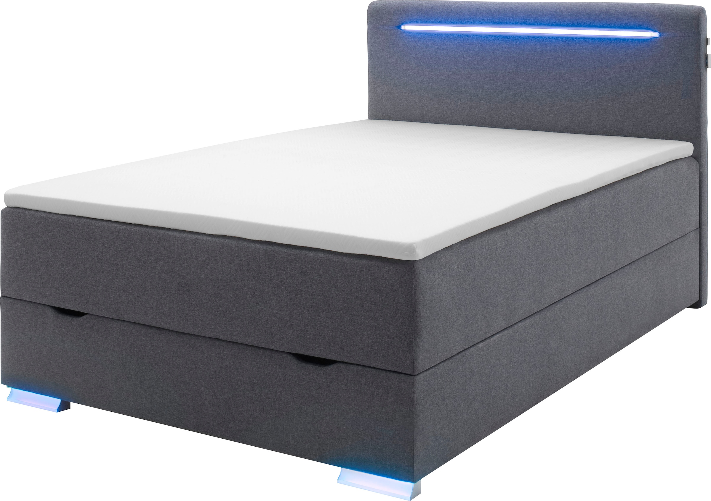 Boxspringbett »Las Vegas«, Füße und Kopfteil mit LED-Beleuchtung, mit Bettkasten und...