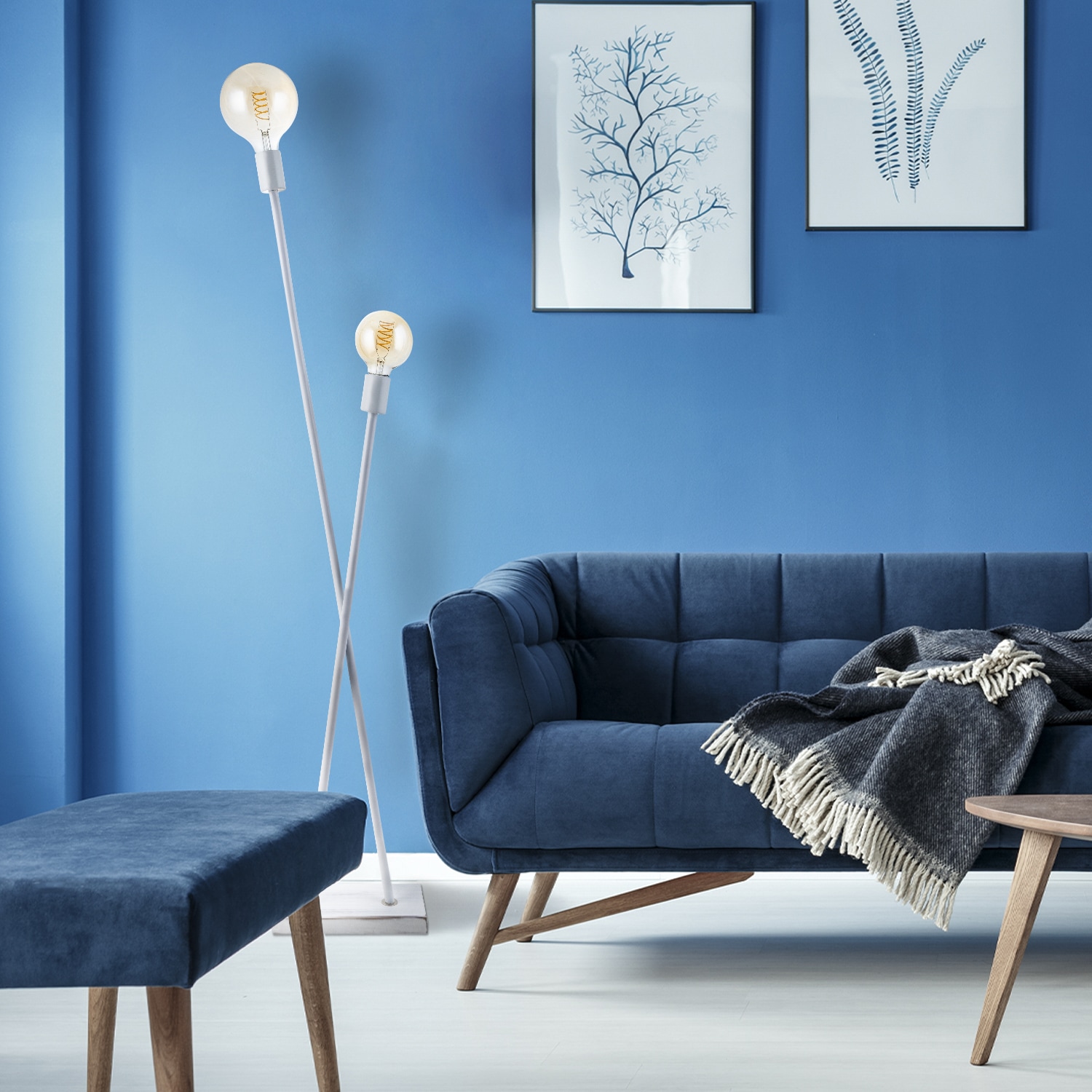 Paco Home Stehlampe »IKS«, 2 flammig, Leuchtmittel E27 | ohne Leuchtmittel, Stehlampe LED Lampe Wohnzimmer Vintage Retro Industrial Design E27