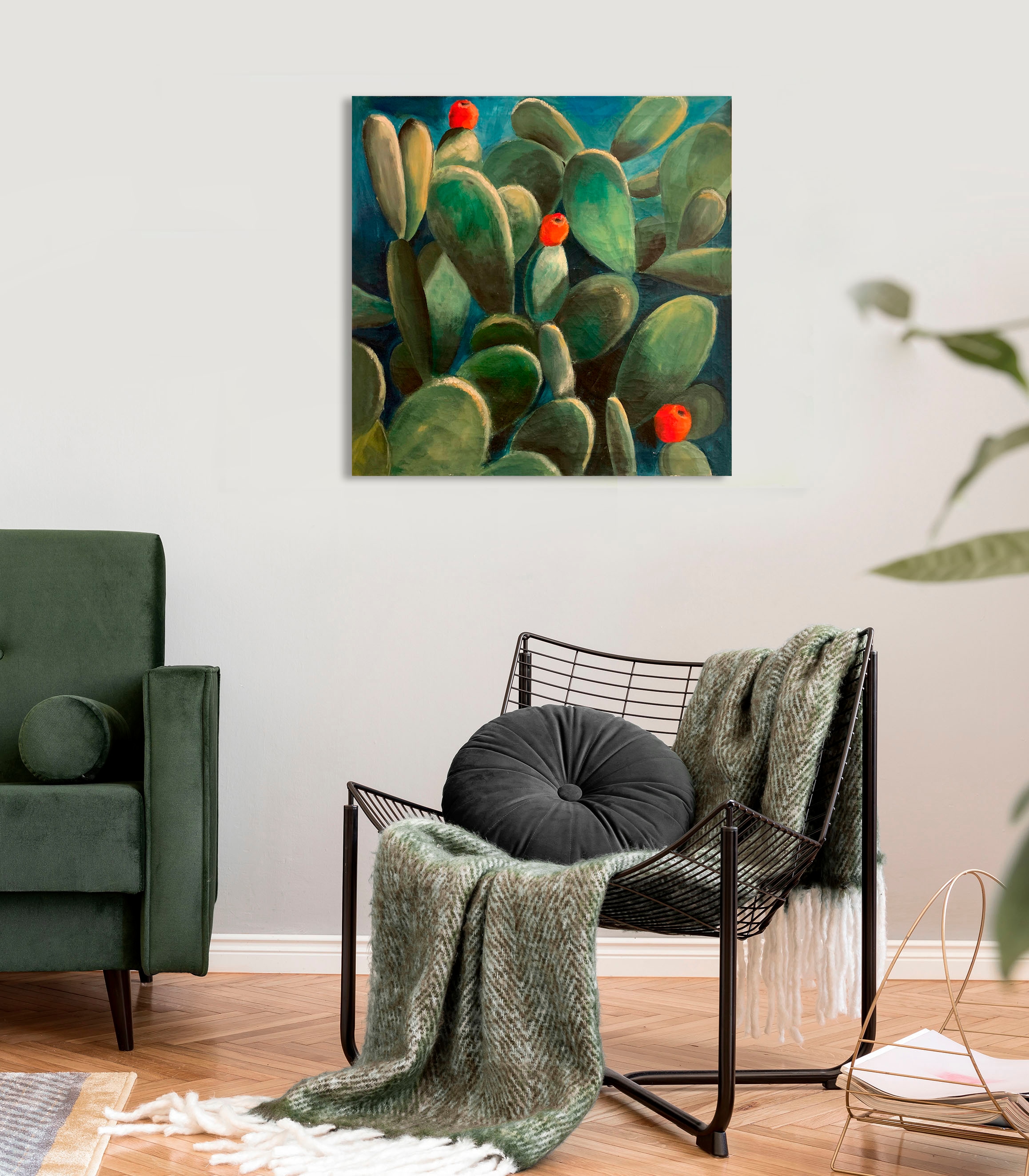 queence Leinwandbild »Cactus de Felanitx«, Pflanzen-Kunst-Pflanzenbilder-Blumen-Blumenbilder, (1 St.), Premium-Leinwandstoff, Handarbeit aus Deutschland