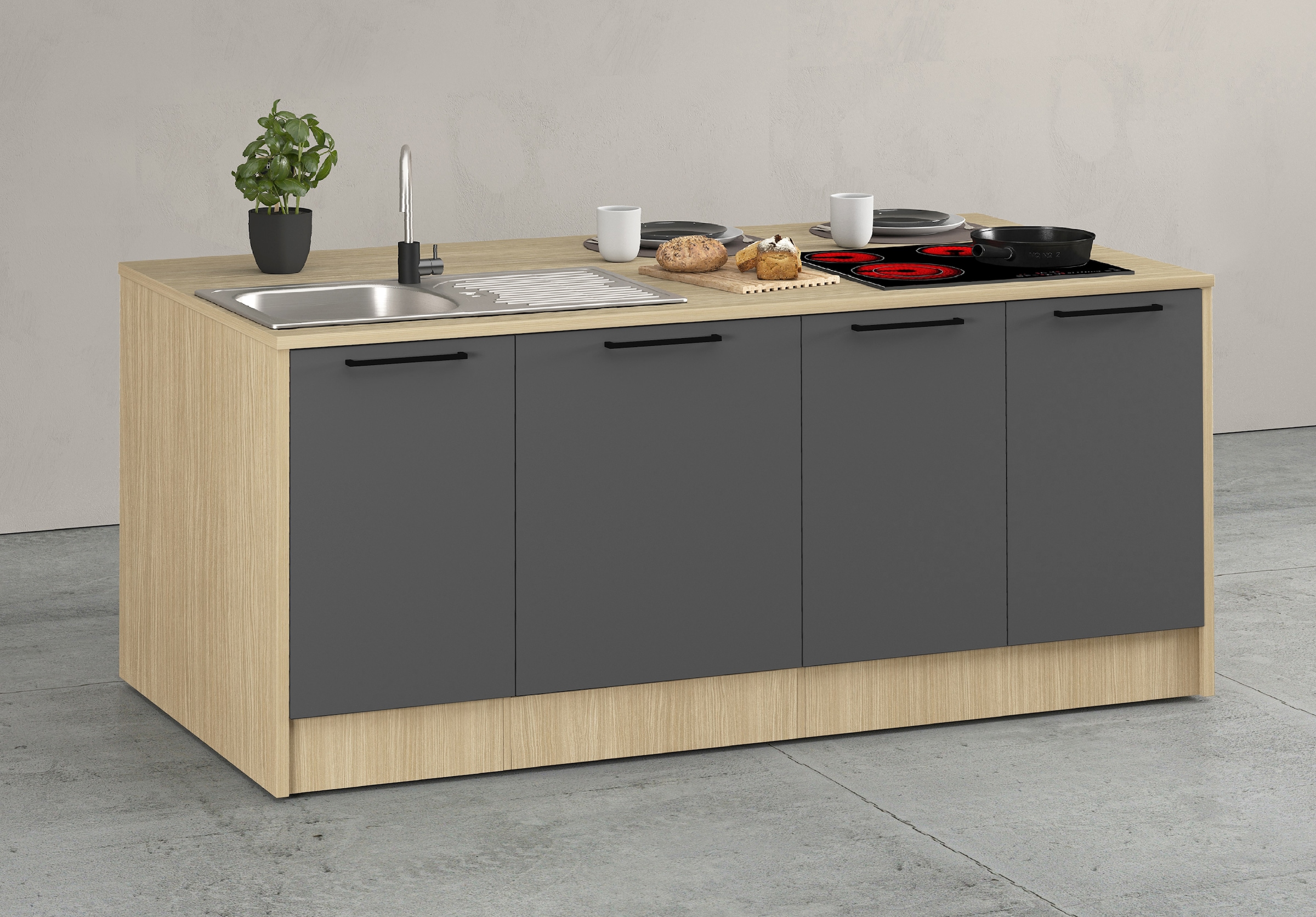 KOCHSTATION Kücheninsel »KS-Luna Breite 200 cm, Höhe 90 cm« Breite 200 cm, wahlweise mit Hanseatic-E-Geräten