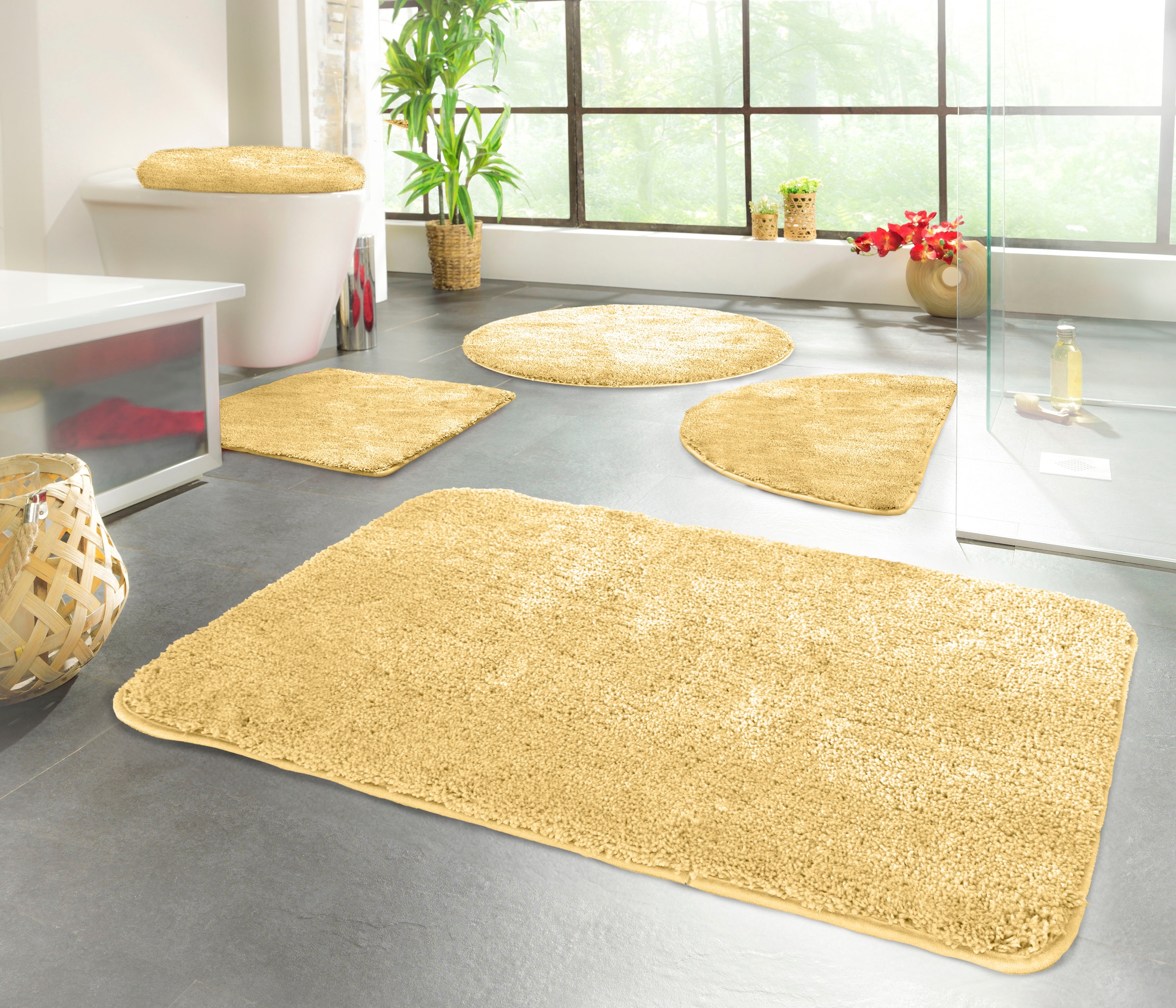 KiNZLER Badematte »Chaozhou« Höhe 20 mm rutschhemmend beschichtet fußbodenheizungsgeeignet Badteppich, Uni Farben, weich, als rechteckig, rund & Set erhältlich