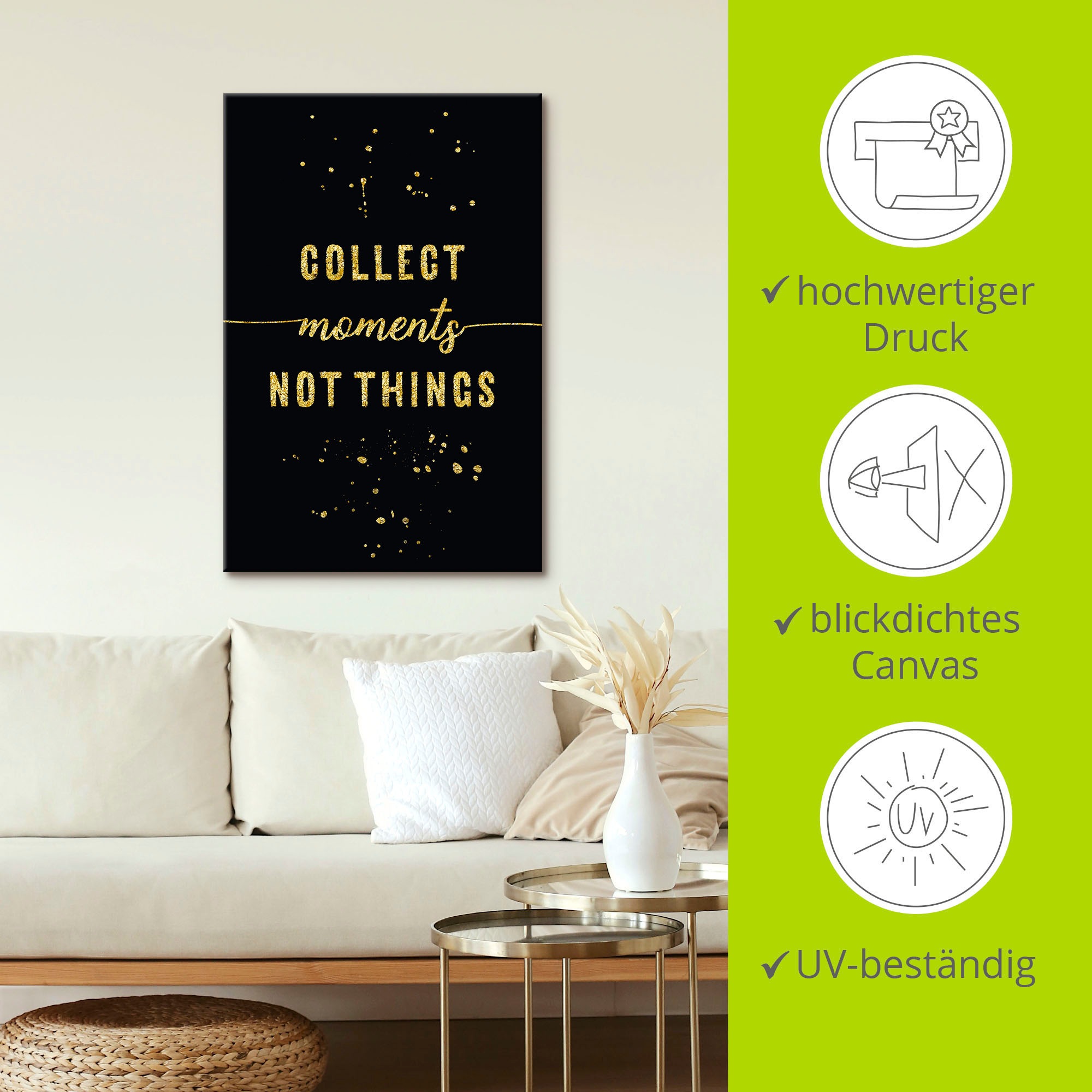 Artland Wandbild »GOLD Sammle Momente, keine Dinge«, Sprüche & Texte, (1 St.), als Leinwandbild, Poster in verschied. Größen