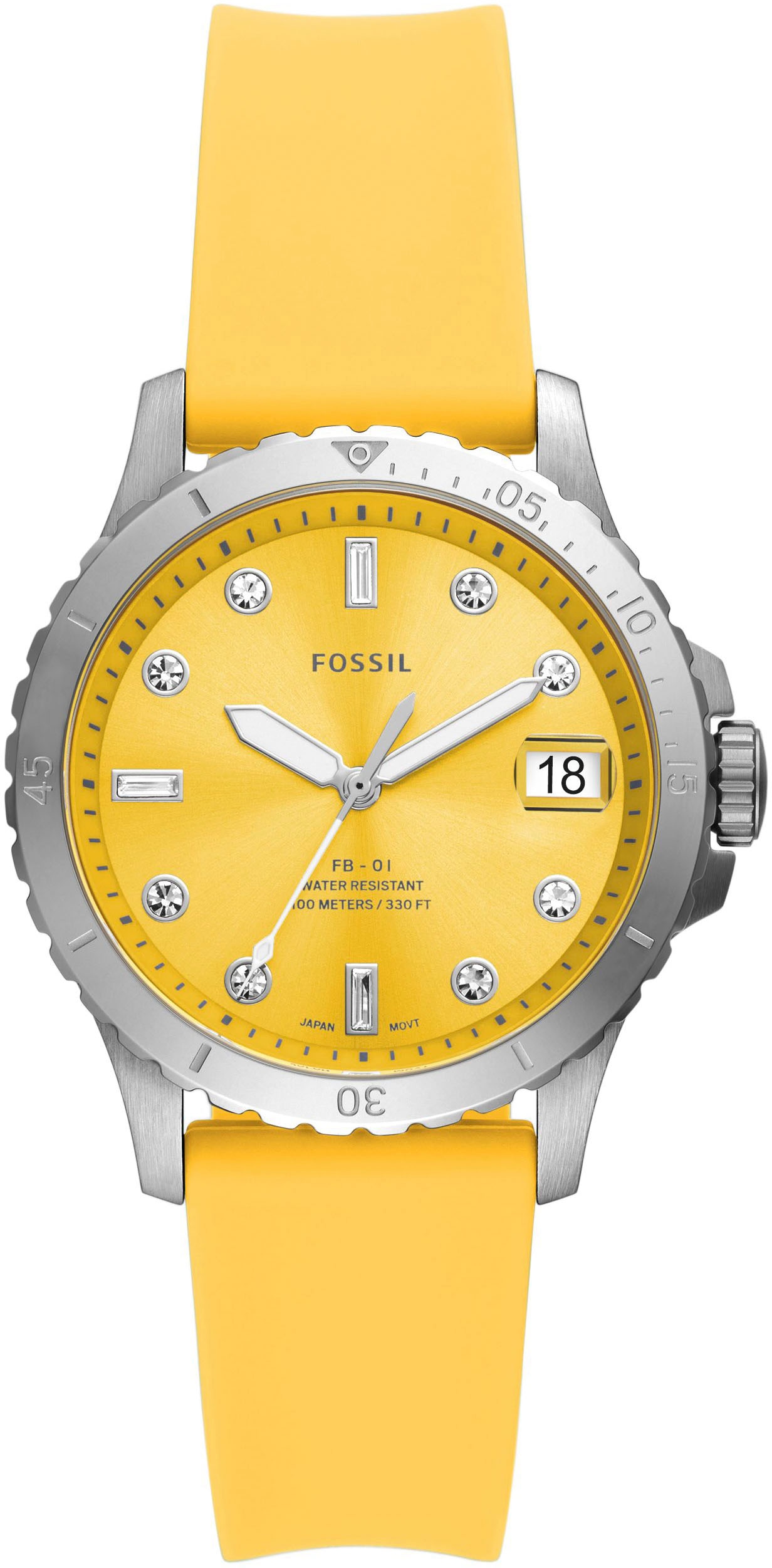 Fossil Quarzuhr »FB-01«, Armbanduhr, Damenuhr, Datum, Silikonarmband, bis 10 bar wasserdicht