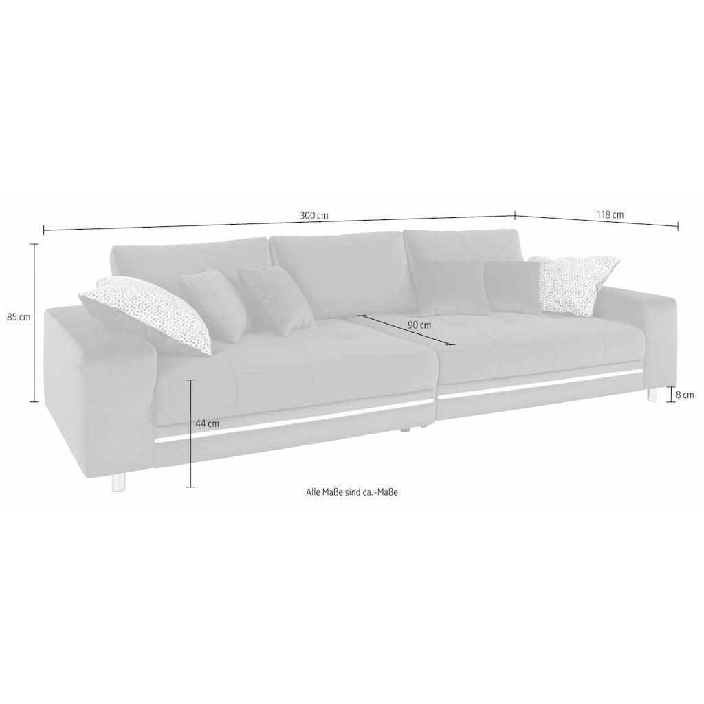 Nova Via Big-Sofa, wahlweise mit Kaltschaum (140kg Belastung/Sitz) und RGB-LED-Beleuchtung