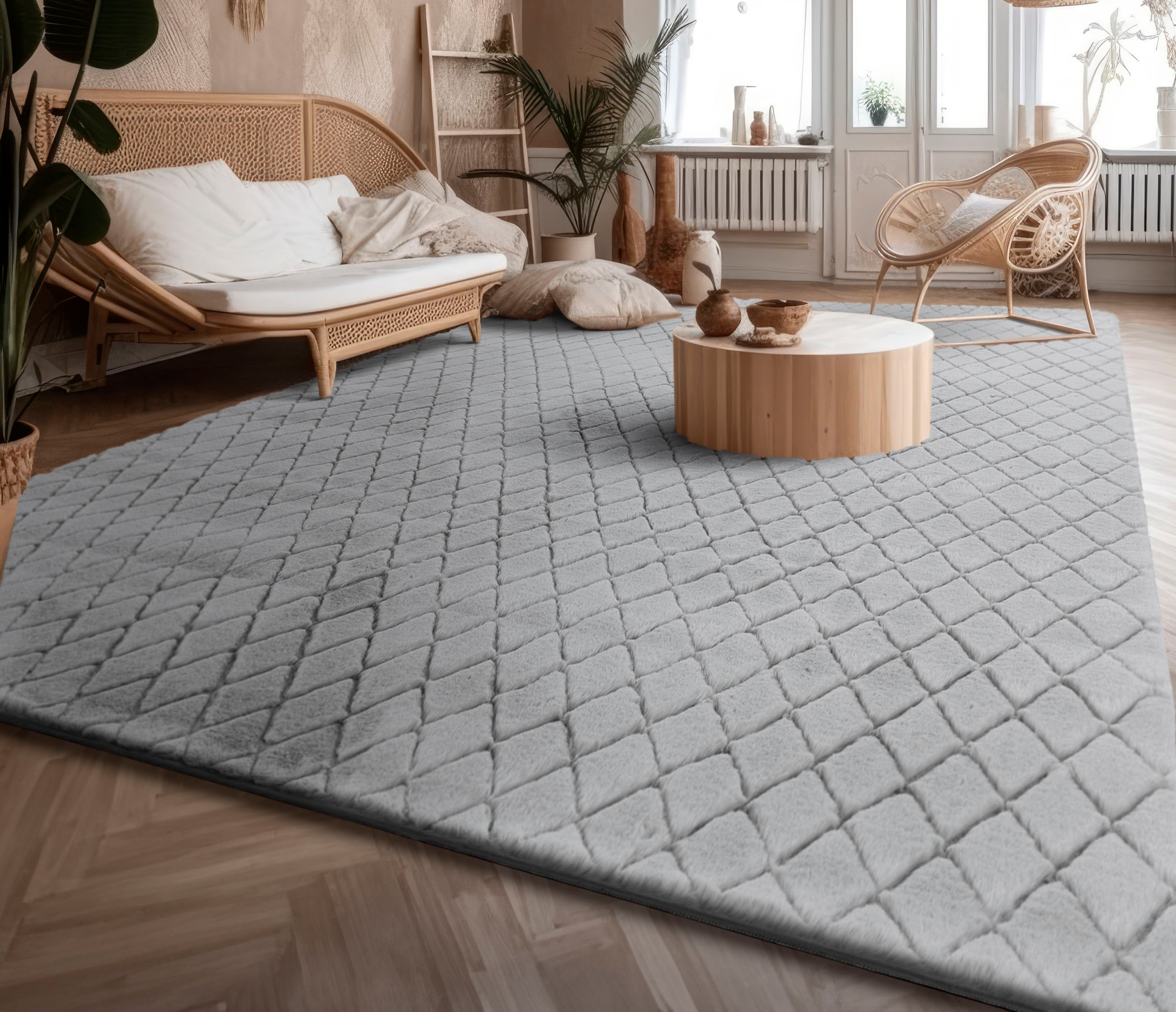 Paco Home Hochflor-Teppich »Arnheim 742«, rechteckig, 26 mm Höhe, Uni Farben, Rauten Muster, besonders weich, Hoch-Tief Effekt