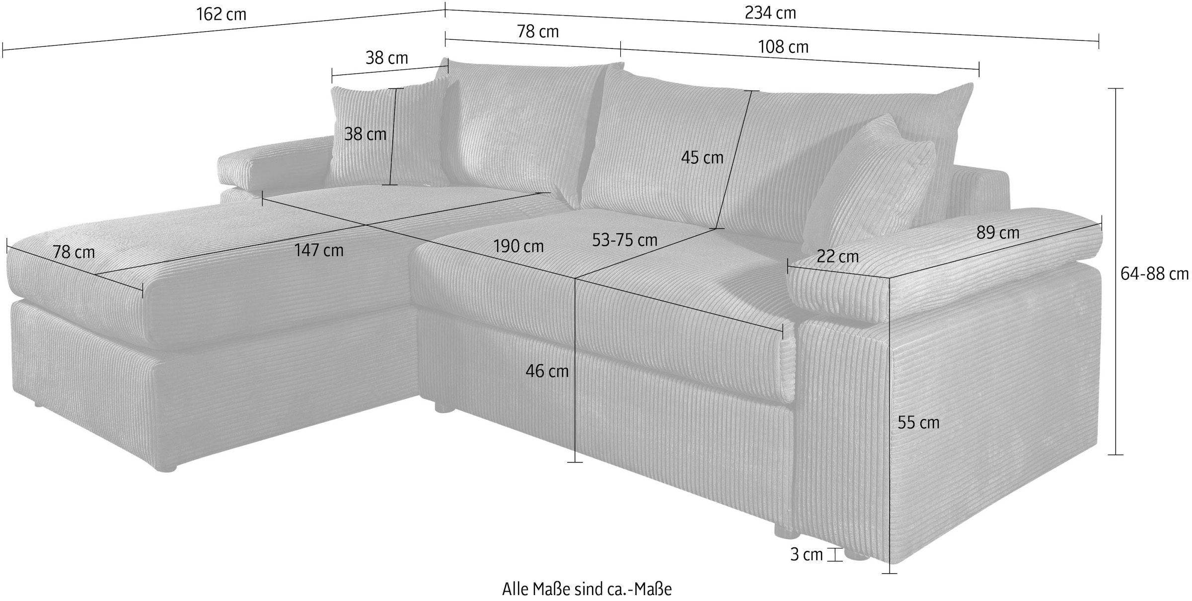 COLLECTION AB Ecksofa Ecksofa,1  Ottomane,Polyätherschaum-Polsterung