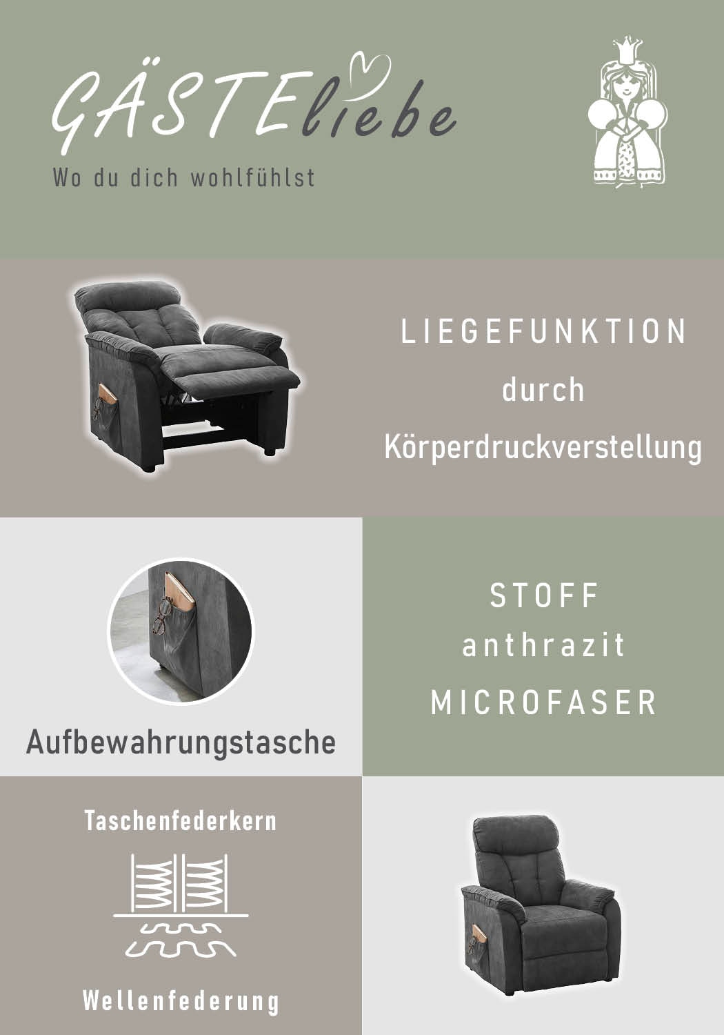 Jockenhöfer Gruppe TV-Sessel »Dorsten« mit Liegefunktion durch Körperdruckverstellung, TFK und Nosagfederung