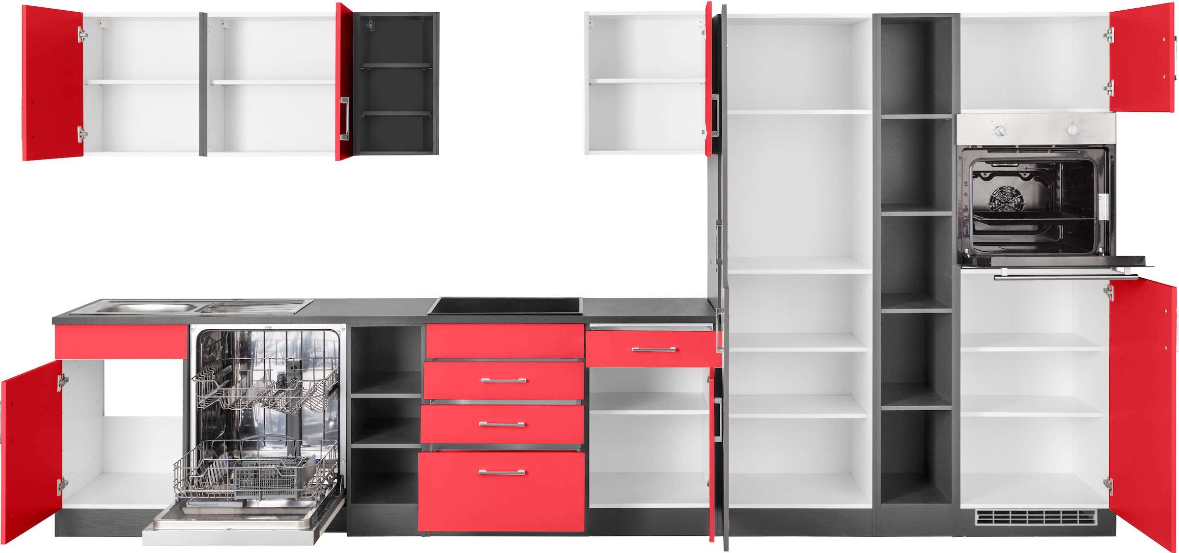 KOCHSTATION Küchenzeile »KS-Paris – Küchen mit einzigartigen Fotomotiven auf den Fronten« Breite 400 cm, wahlweise mit E-Geräten und Induktion