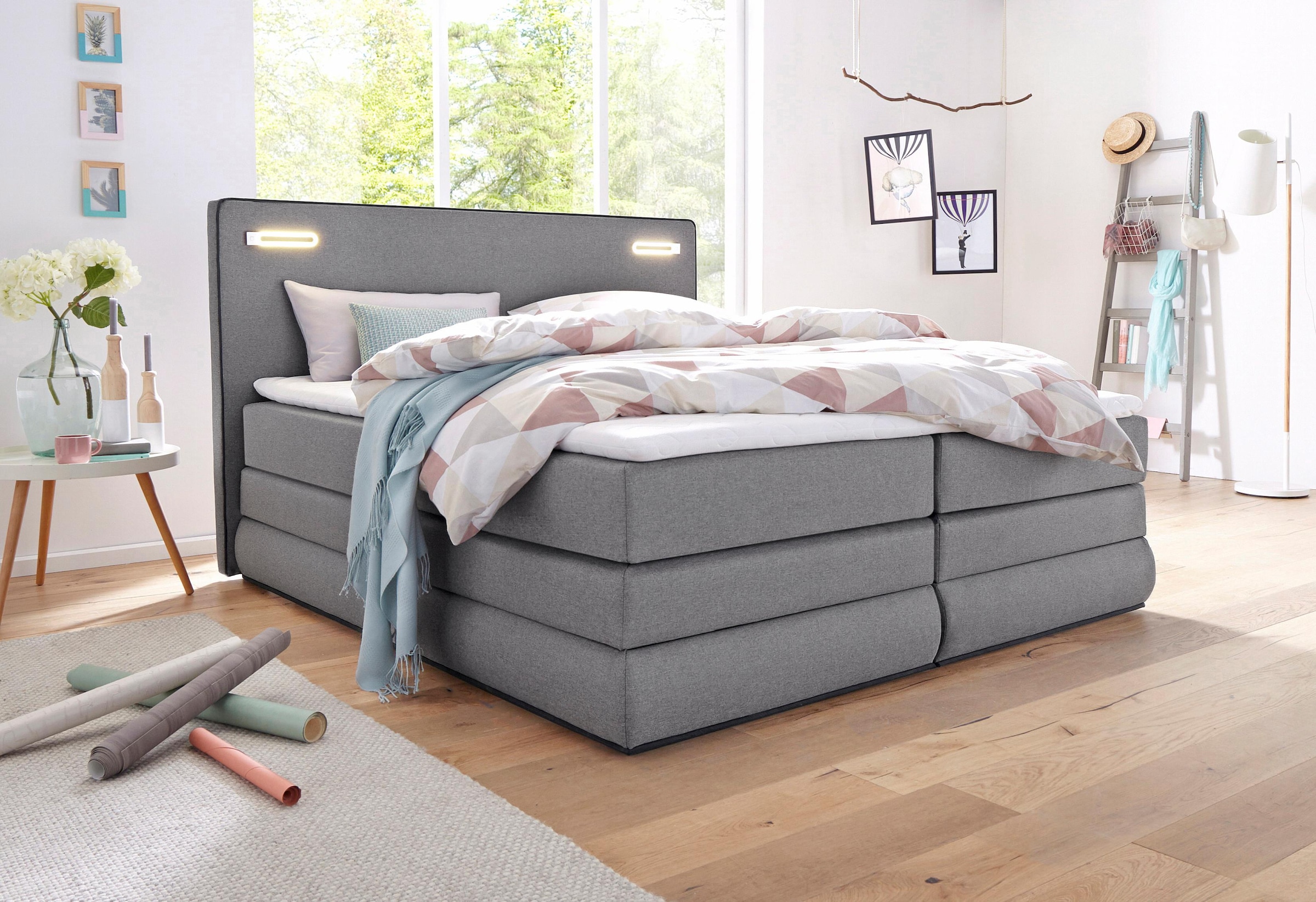 COLLECTION AB Boxspringbett »Ninoni«, inkl. Bettkasten, Topper und wahlweise mit LED-Beleuchtung