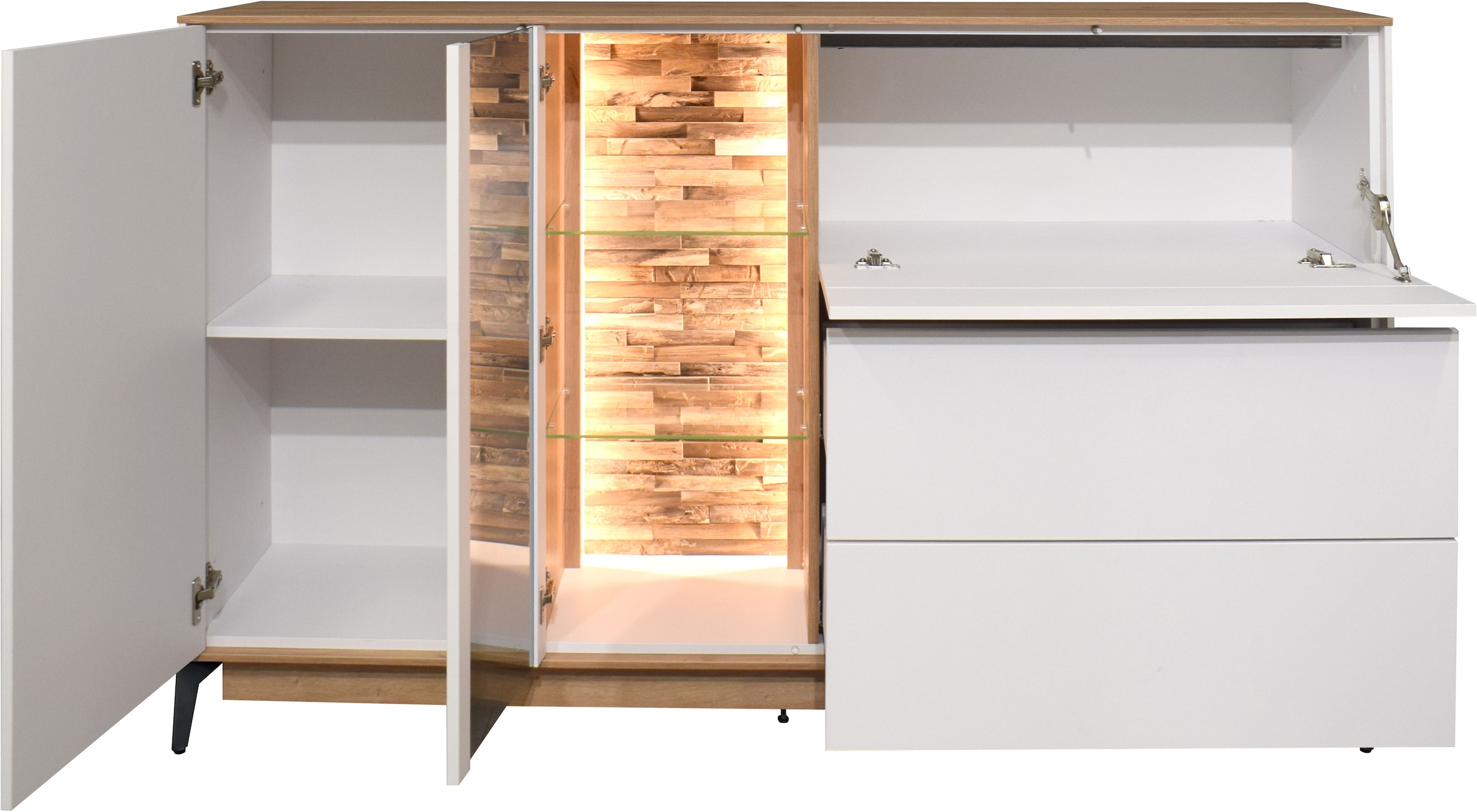 Mäusbacher Kommode Faro Sideboard B 169 cm, inkl. Beleuchtung, Push to open, Metallfüße