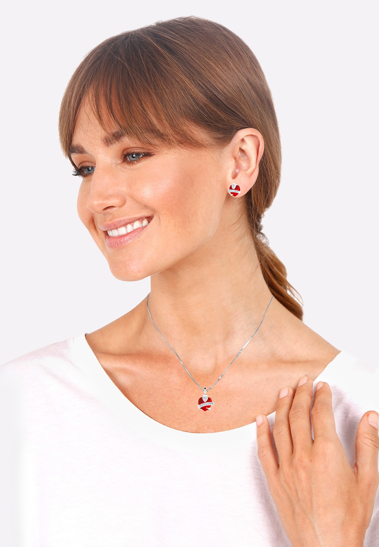 Elli Ohrring und Ketten Set »Schmuckset Herz Glamourös Kristalle 925 Silber«