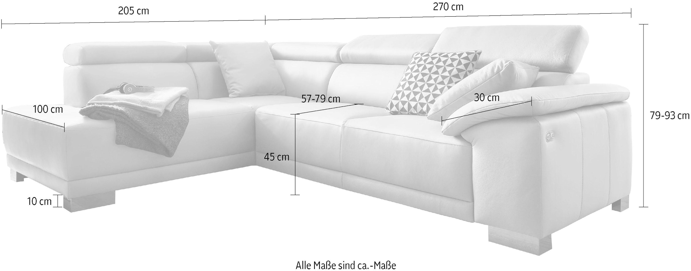 3C Candy Ecksofa »Menorca modern und bequem, L-Form«, Kopfteilverstellung, wahlweise elektronischer Sitzvorzug, in Dickleder