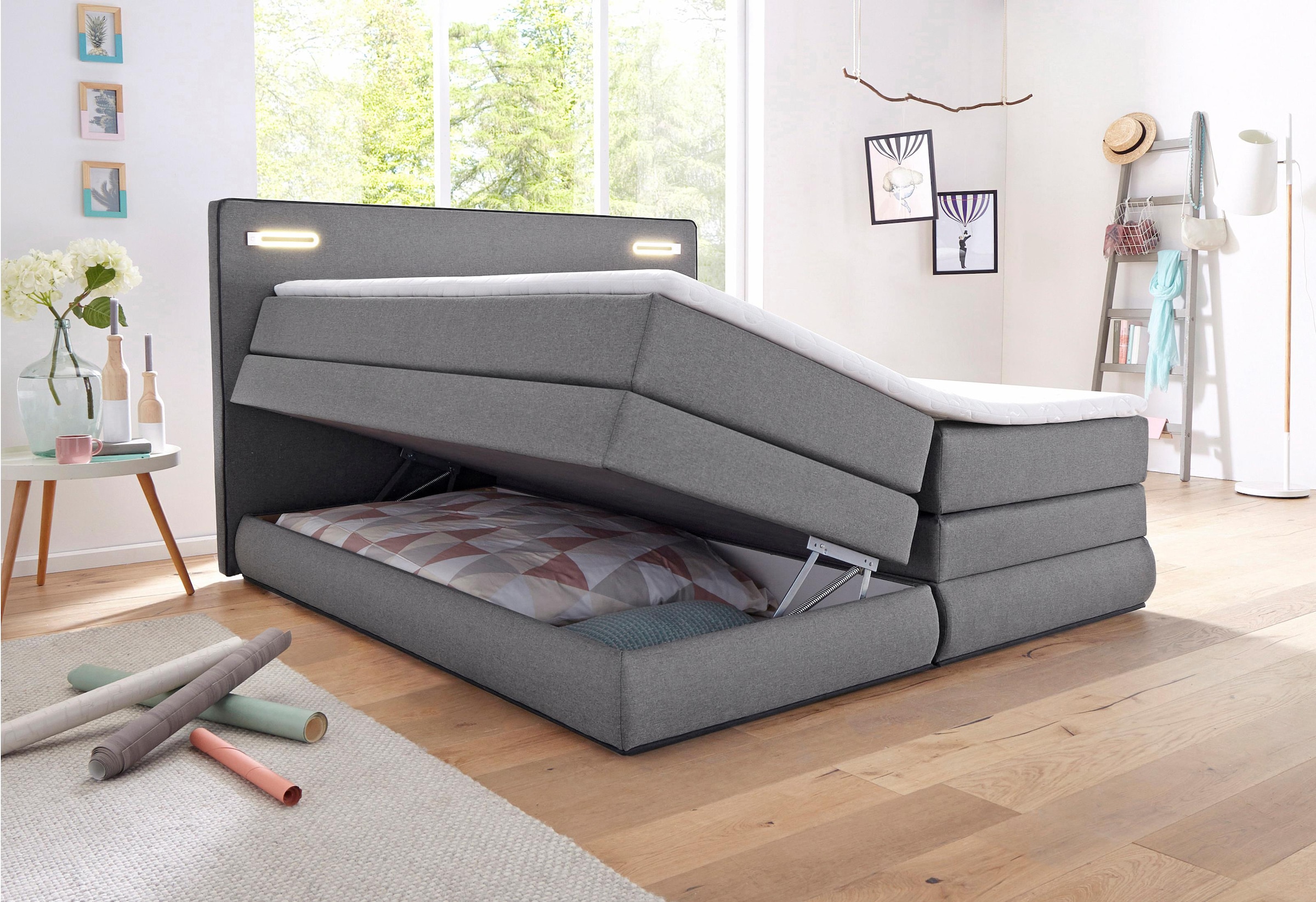 COLLECTION AB Boxspringbett »Rubona«, inkl. Bettkasten, LED-Beleuchtung und Topper