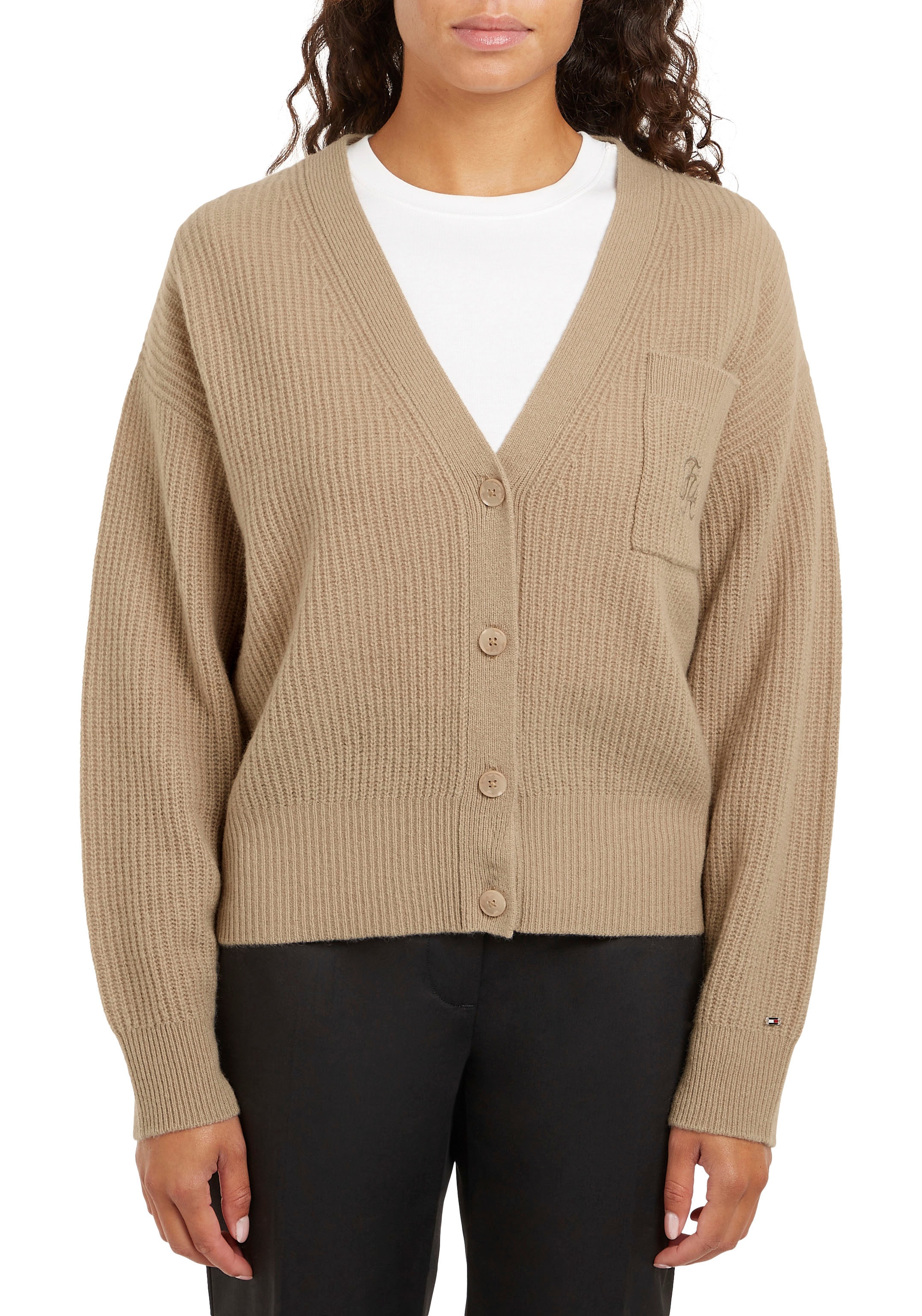 Tommy Hilfiger Strickjacke »TH SCRIPT SOFT WOOL V-NK CARDI«, mit Tommy Hilfiger Script Logo-Schriftzug