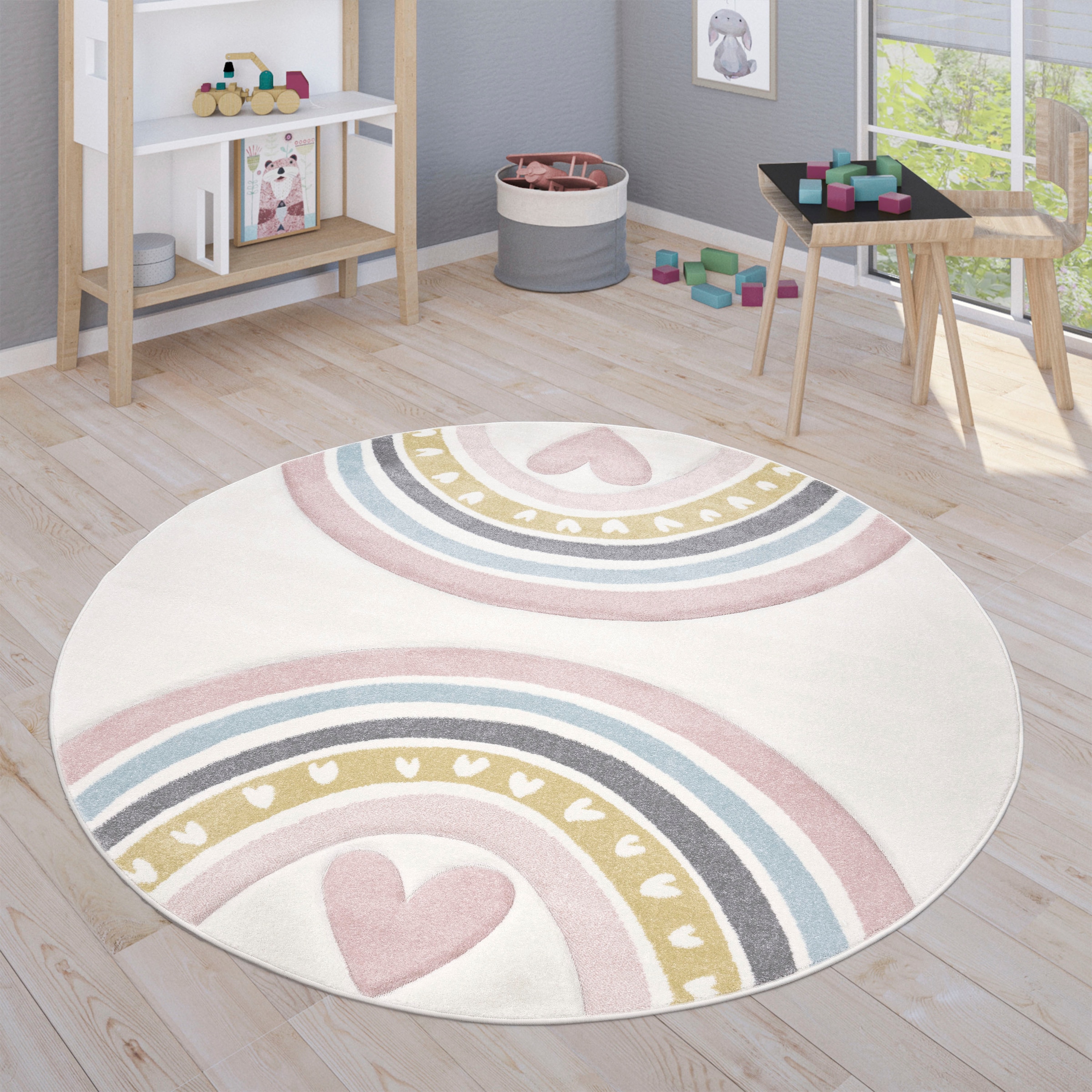 Paco Home Kinderteppich »Cosmos 351«, rund, Kurzflor, Spielteppich, Motiv  Regenbogen & Herz, Kinderzimmer im OTTO Online Shop