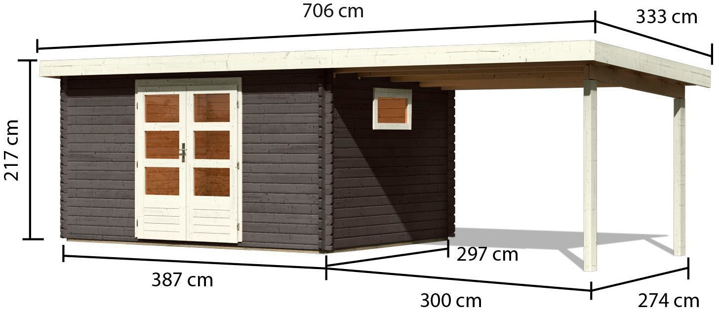Karibu Gartenhaus »Trittau 5«, mit Anbaudach und Fenster