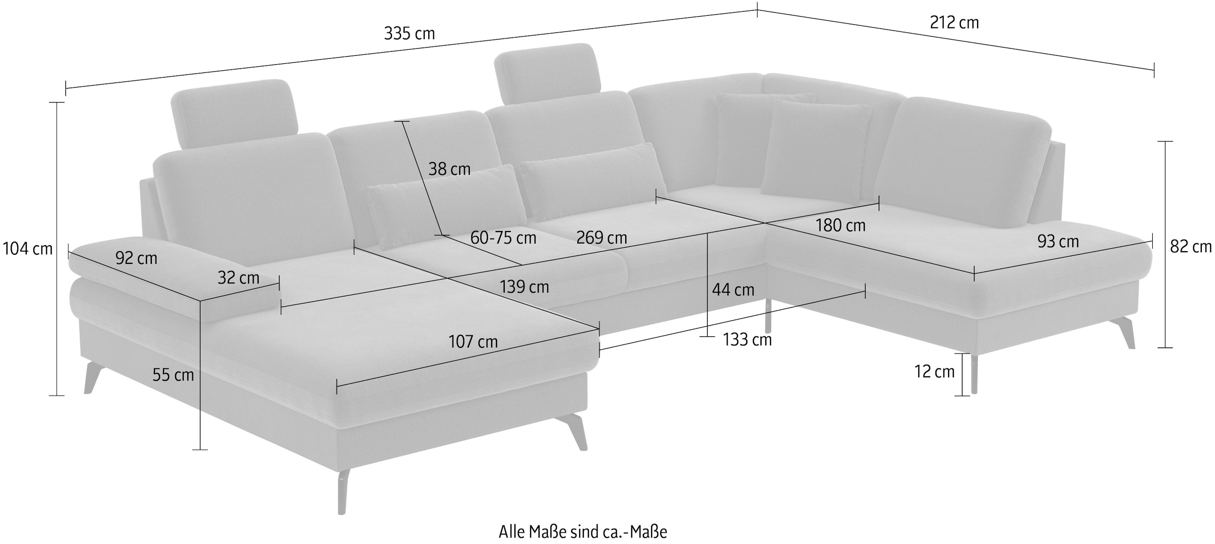 sit&more Wohnlandschaft »Morris U-Form, inkl. Sitztiefenverstellung«, wahlweise mit Armteilverstellung, Bettfunktion & Bettkasten