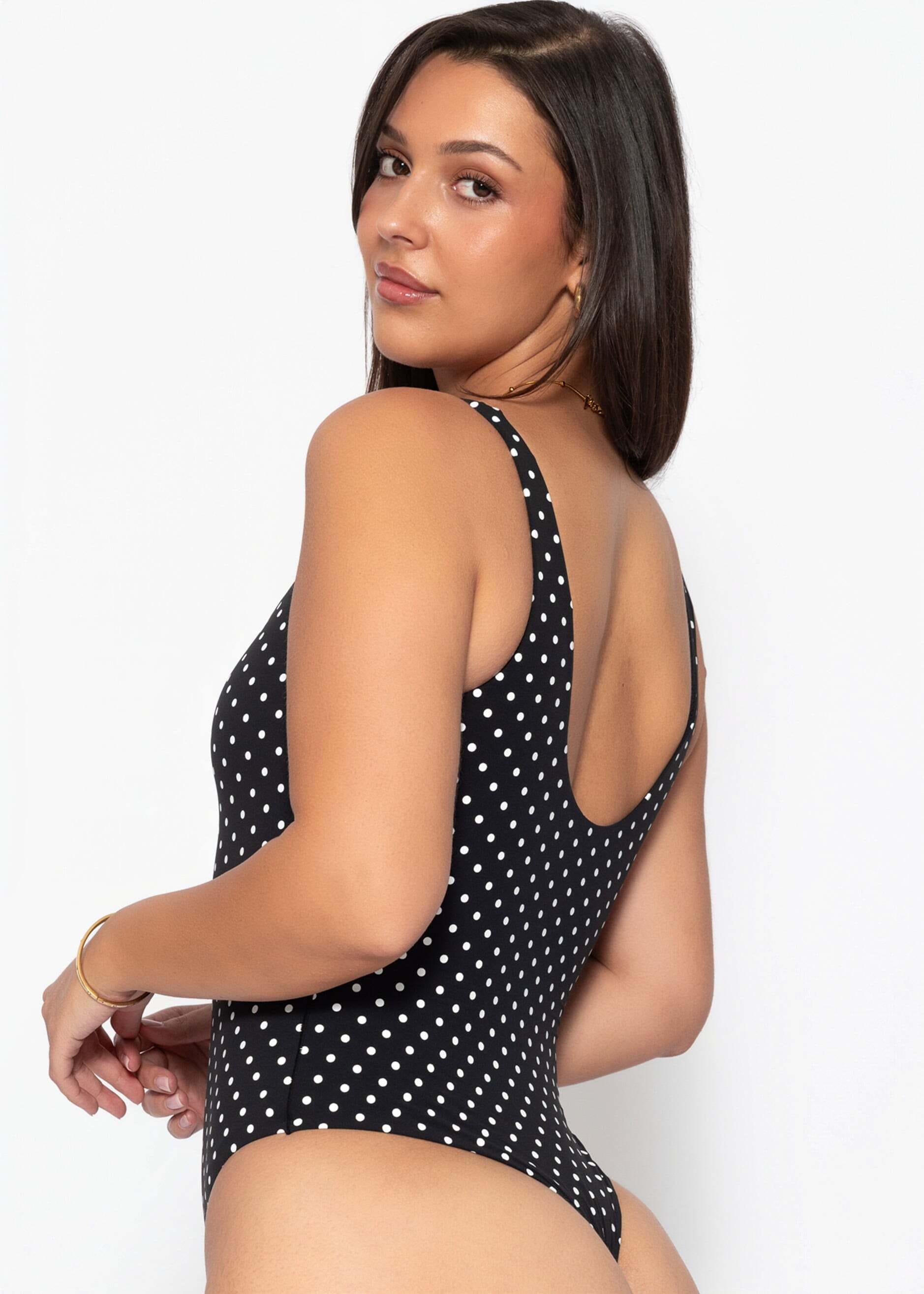 SASSYCLASSY Shaping-Body »Bodysuit Soft Shapewear mit String und Punkte-Print« Elastischer Body in leichtem Formeffekt mit tiefem Rücken und String