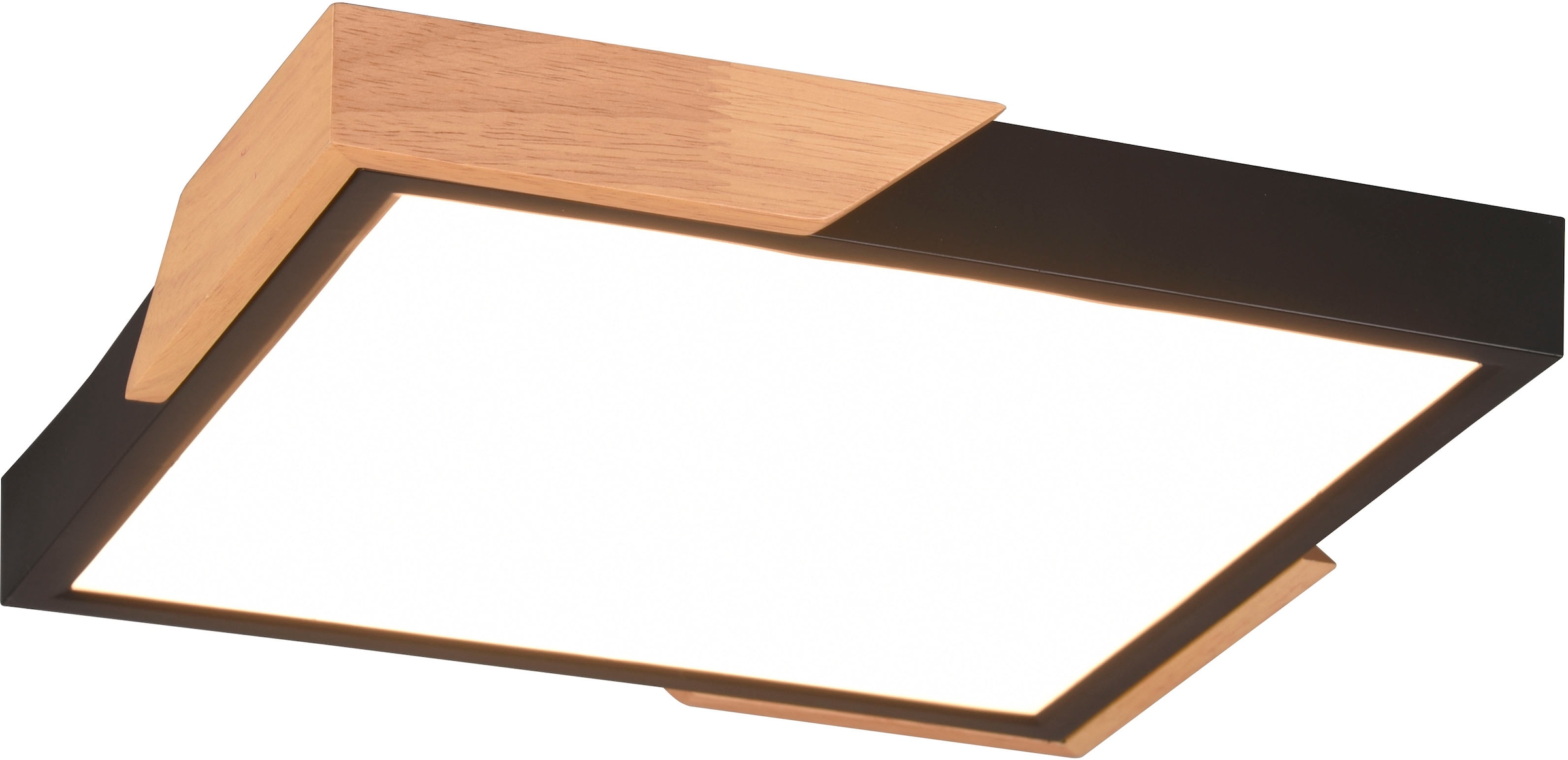 REALITY Leuchten LED Deckenleuchte »Meta« LED-Board 1 Stk. Warmweiß Deckenlampe Holzschirm 31x31cm, 20W/2400Lumen, warmweiß 3000K, dimmbar