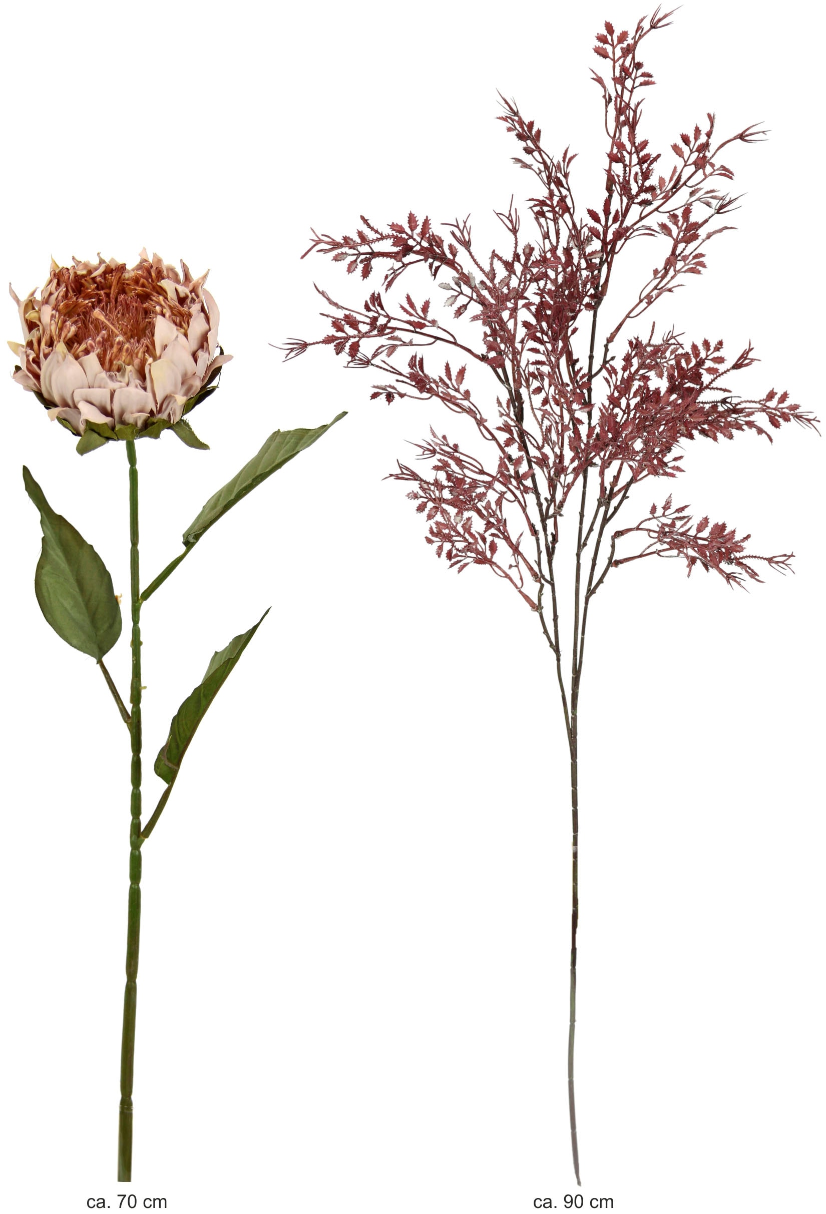 I.GE.A. Kunstblumenstrauß »Kunstblumen Set Artischocke«, 2er Set Artischockenzweig mit Dekozweig 70cm Kunstpflanze Seidenblume
