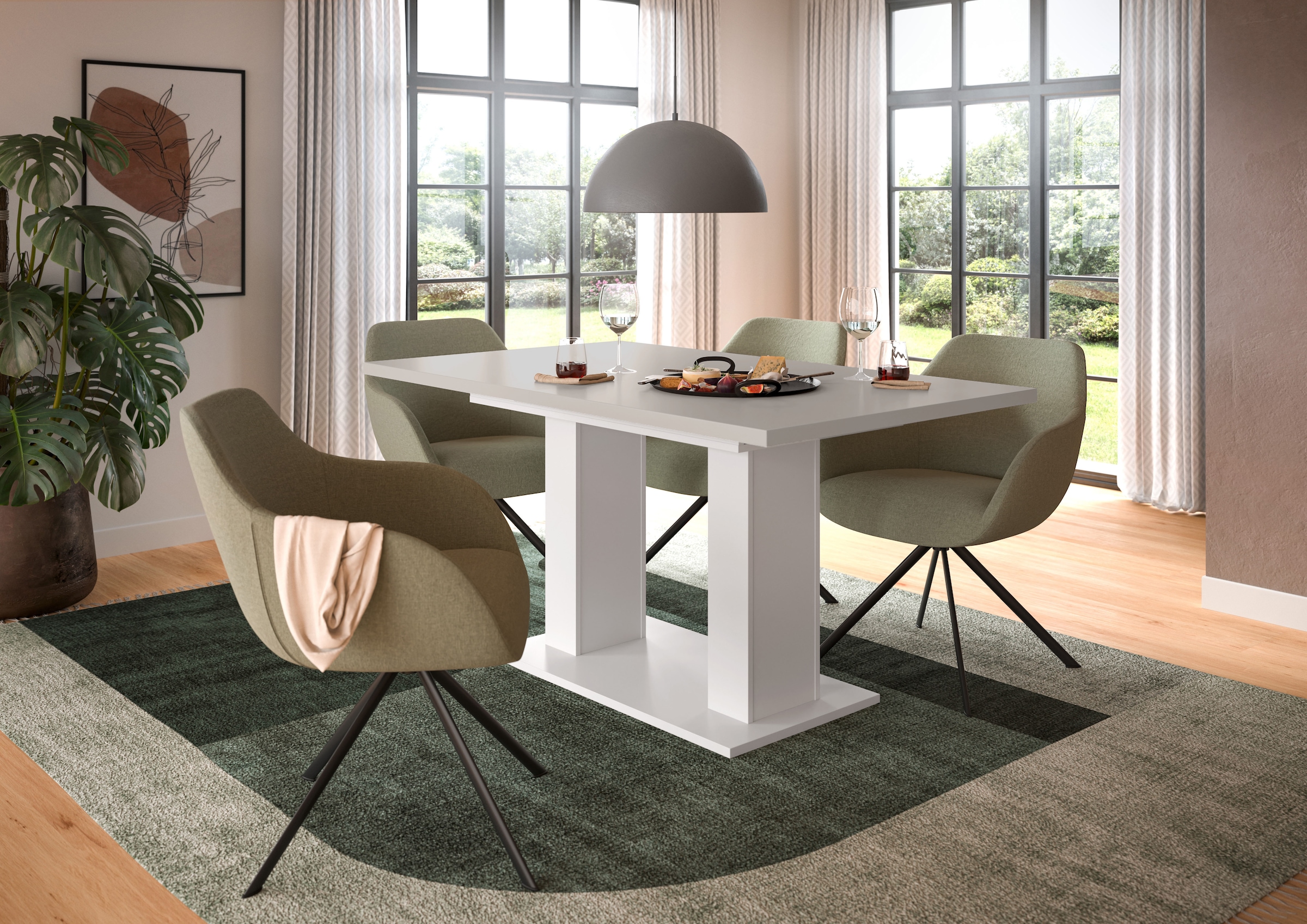 Home affaire Esstisch »Motus, ausziehbar 150 -190 cm, inklusive 40 cm Einlegeplatte« Set, 1 Stk. tlg. Doppelsäulengestell mit Bodenplatte, Tisch, Esstisch, Küche