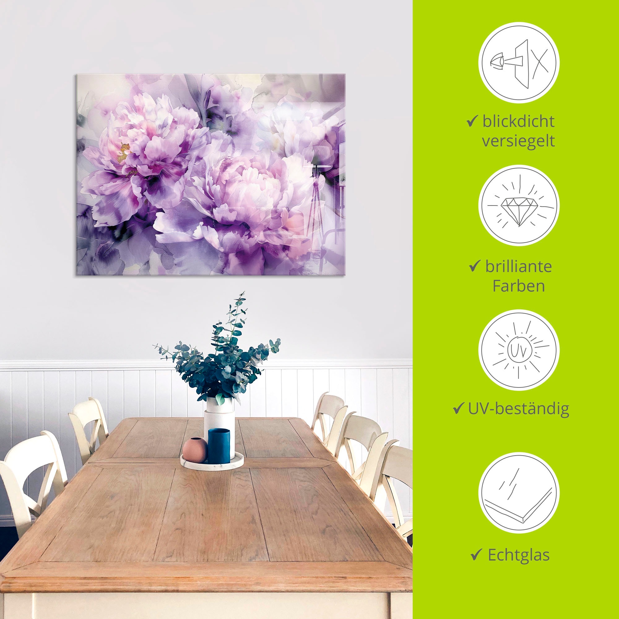 Artland Glasbild »Lila Farbene Pfingstrosen Aquarell« Blumenbilder 1 Stk. tlg. in verschiedenen Größen