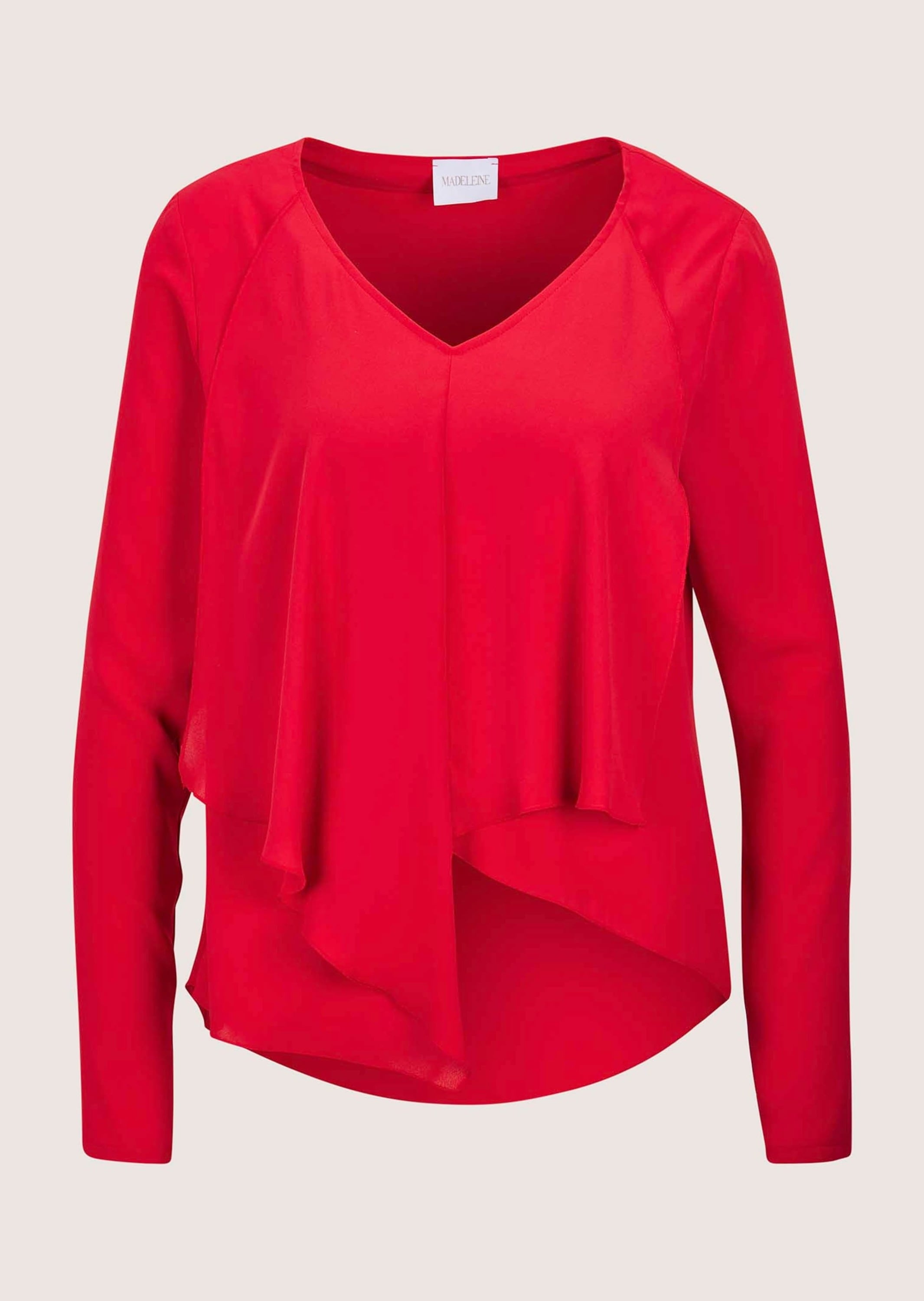 MADELEINE Langarmbluse »Volantbluse Elegante Bluse mit asymmetrischem Saum«