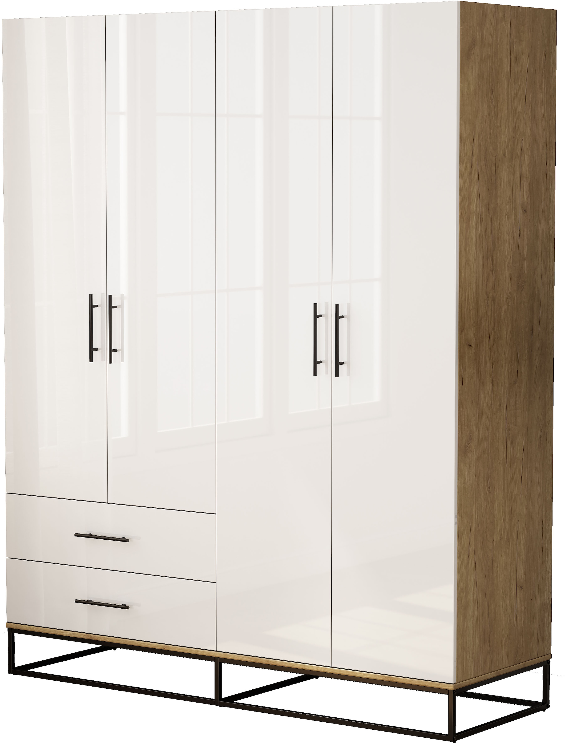 OTTO home Kleiderschrank »Lucca Schlafzimmerschrank Garderobe Hochglanz Bestseller« Schwarze Griffe und Kufengestell aus Metall,  Schlafzimmerschrank mit 4 Türen und 2 Schubladen, Breite 160cm