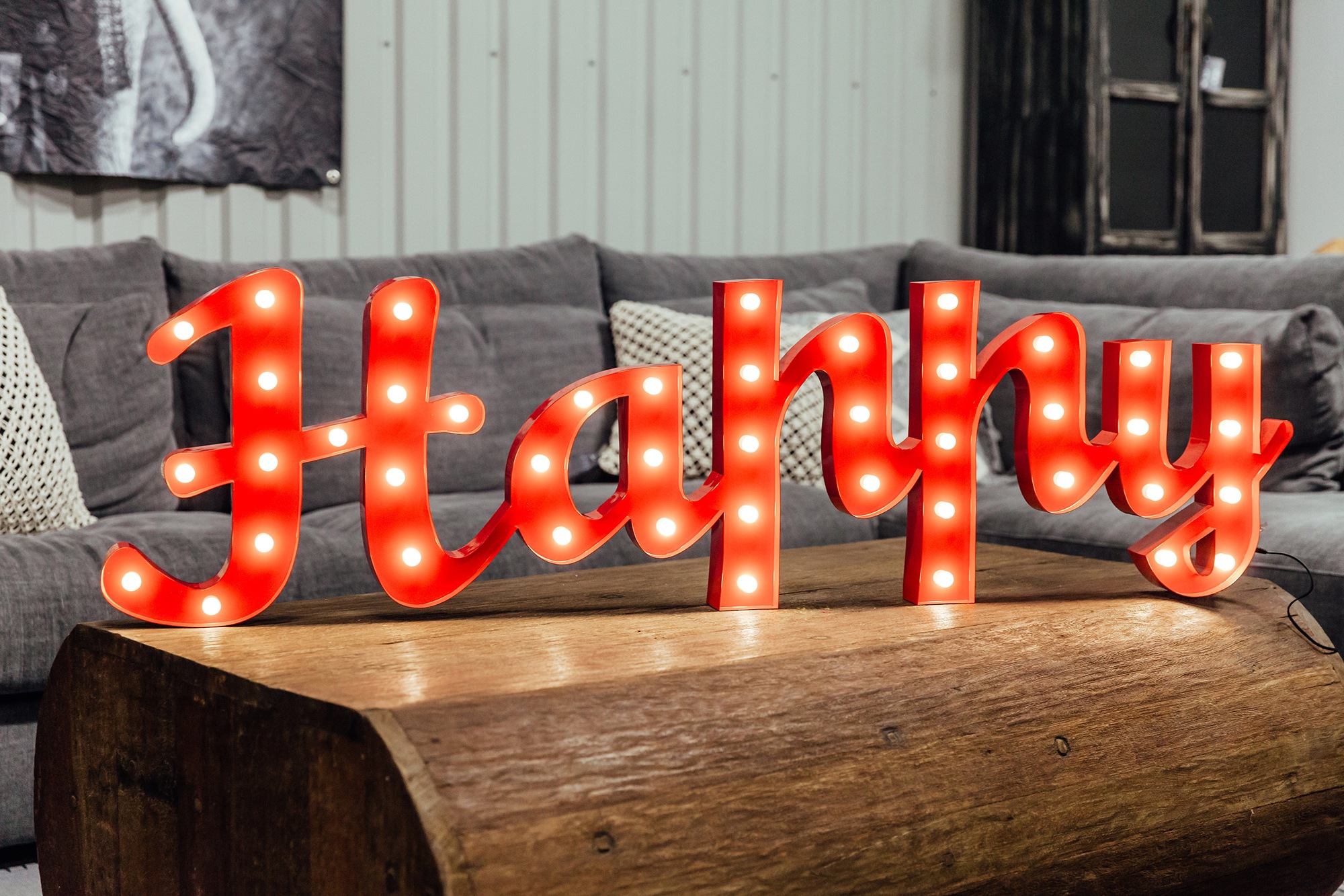 MARQUEE LIGHTS LED Dekolicht »Happy«, 44 flammig, Leuchtmittel LED-Modul | LED fest integriert, Wandlampe, Tischlampe Schriftzug Happy 44 Leuchtmittel - 137x38 cm