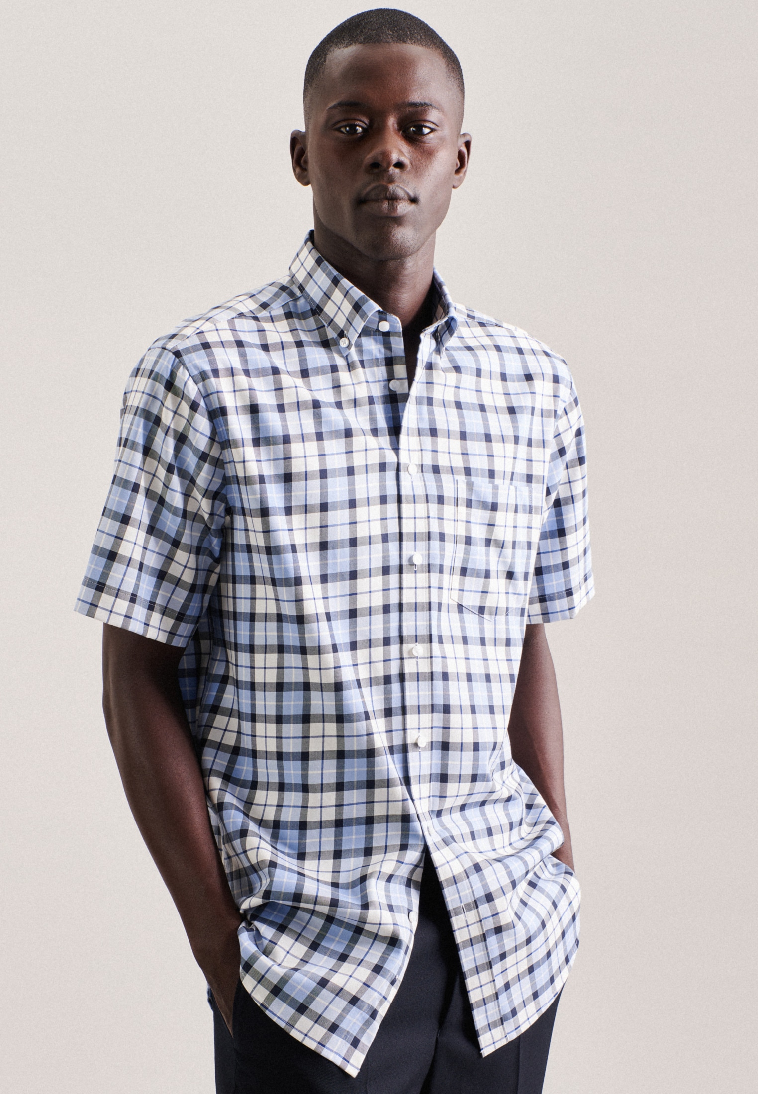 seidensticker Businesshemd »Regular«, Regular Kurzarm Button-Down-Kragen Karo
