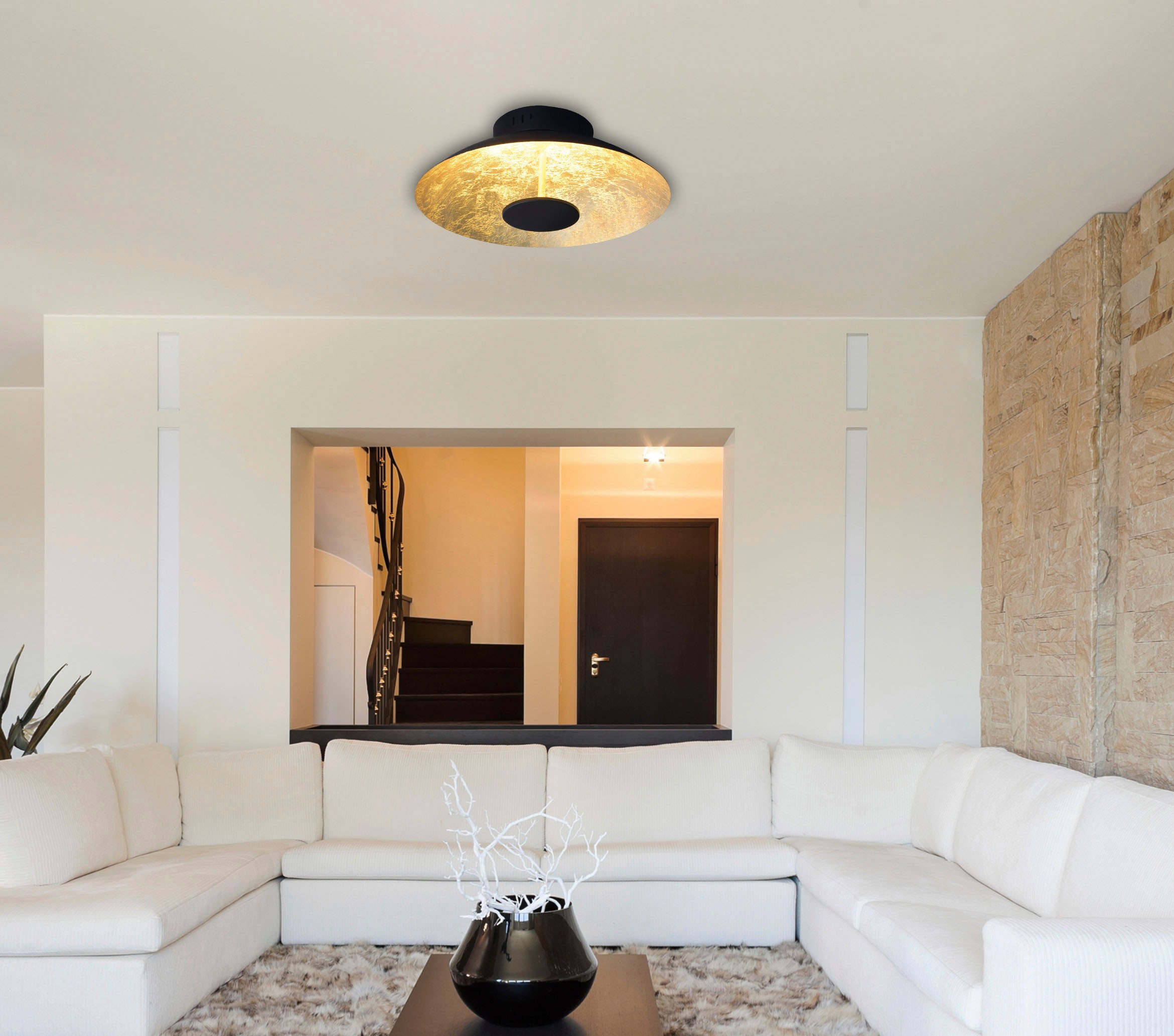 näve LED Deckenleuchte »Firenze«, 1 flammig, rund, schwarz/gold, 36x LED warmweiß, nicht dimmbar, D: 40cm