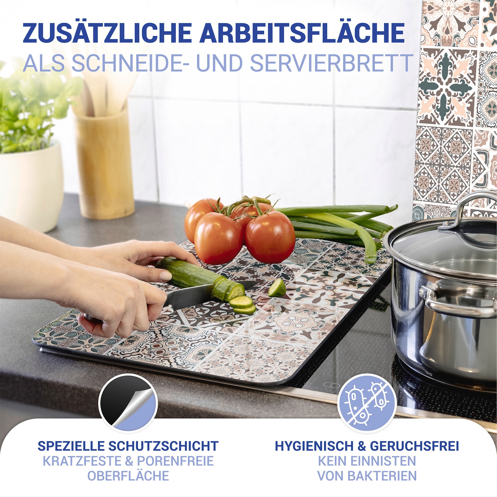 WENKO Herd-Abdeckplatte »Universal Modell Kachel« Herdabdeckung für alle Herdarten, kratzfest, mit rutschfesten Füßen